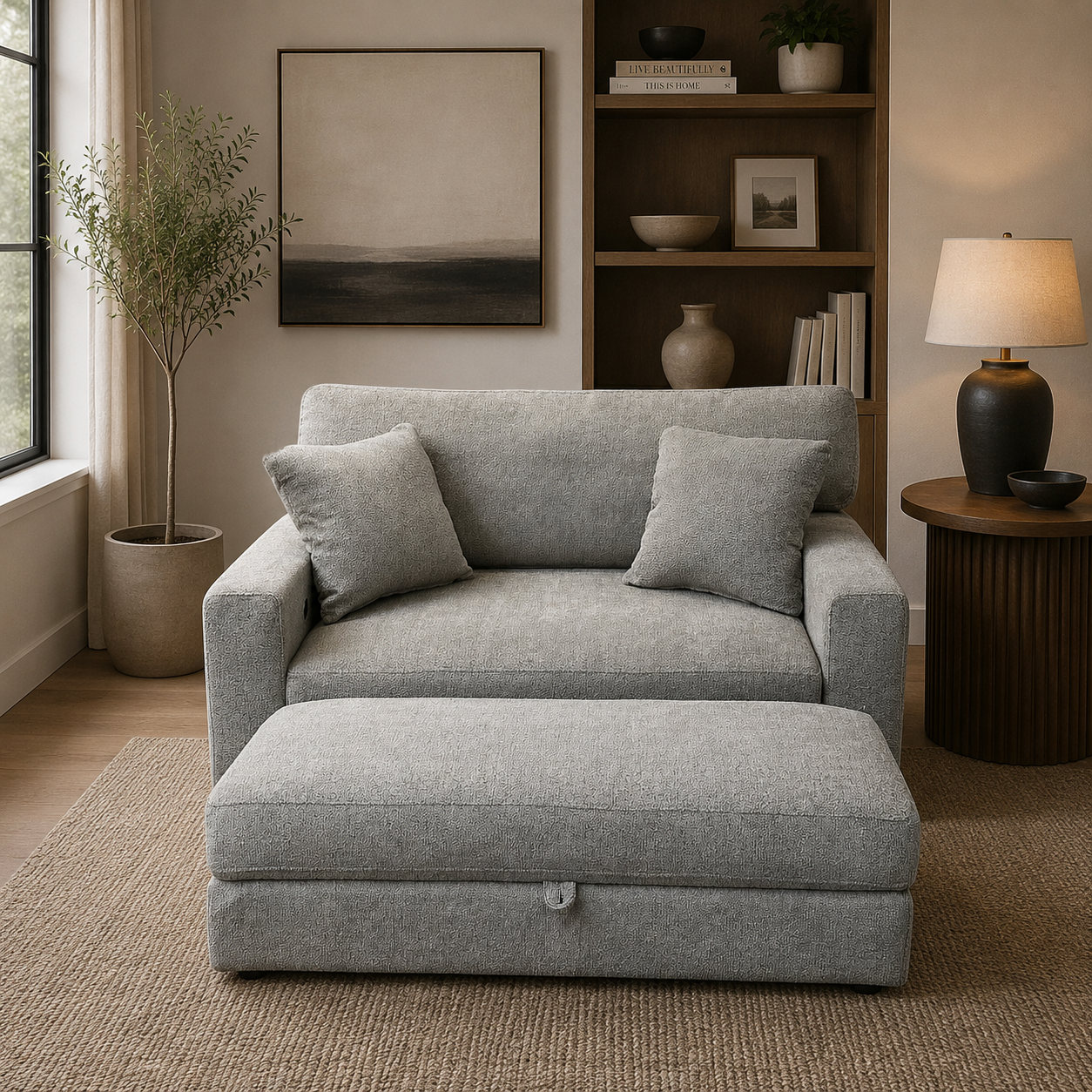 Living Room Chair and Ottoman with Storage