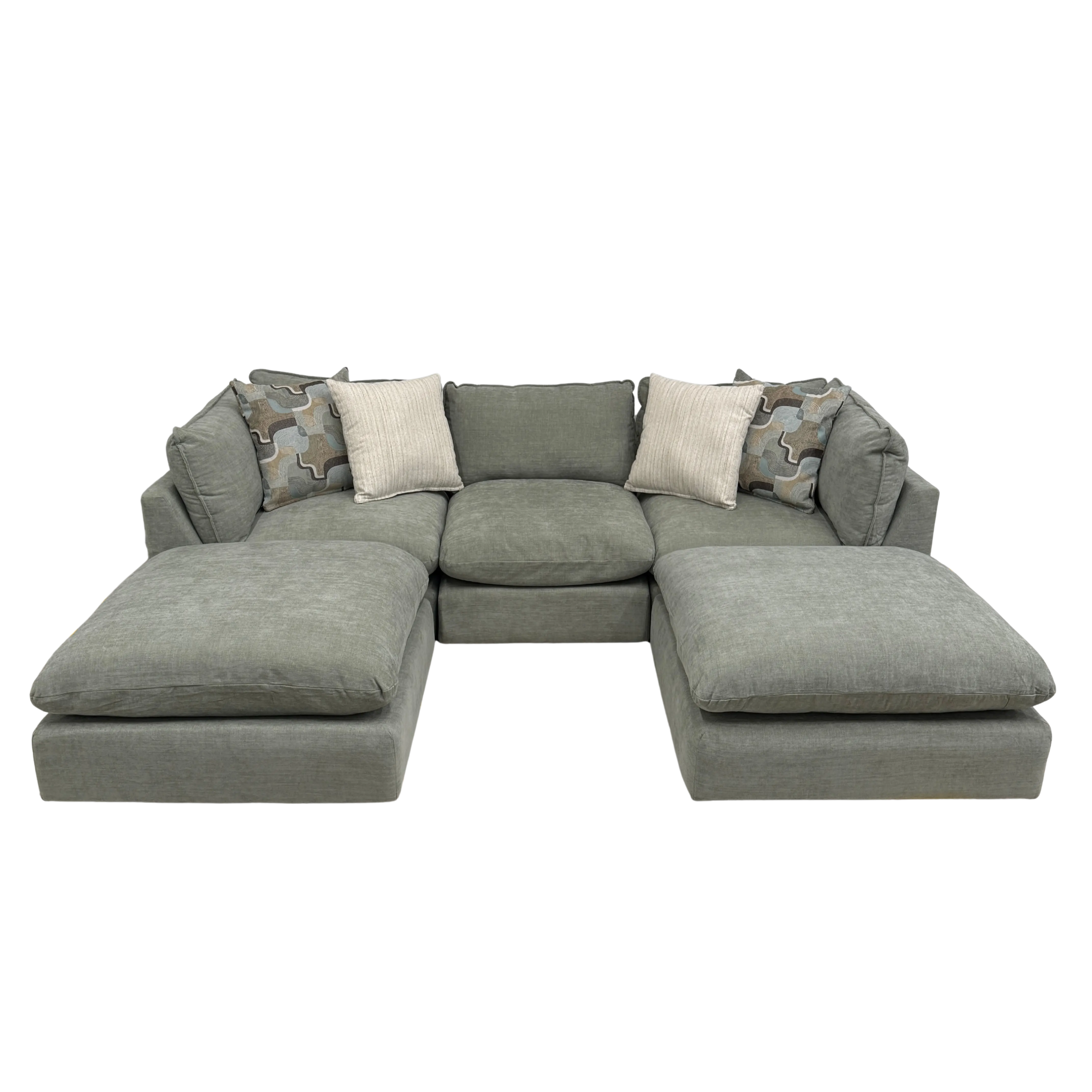 Willow 3-Piece Modular Sofa with Two Ottomans - Sage