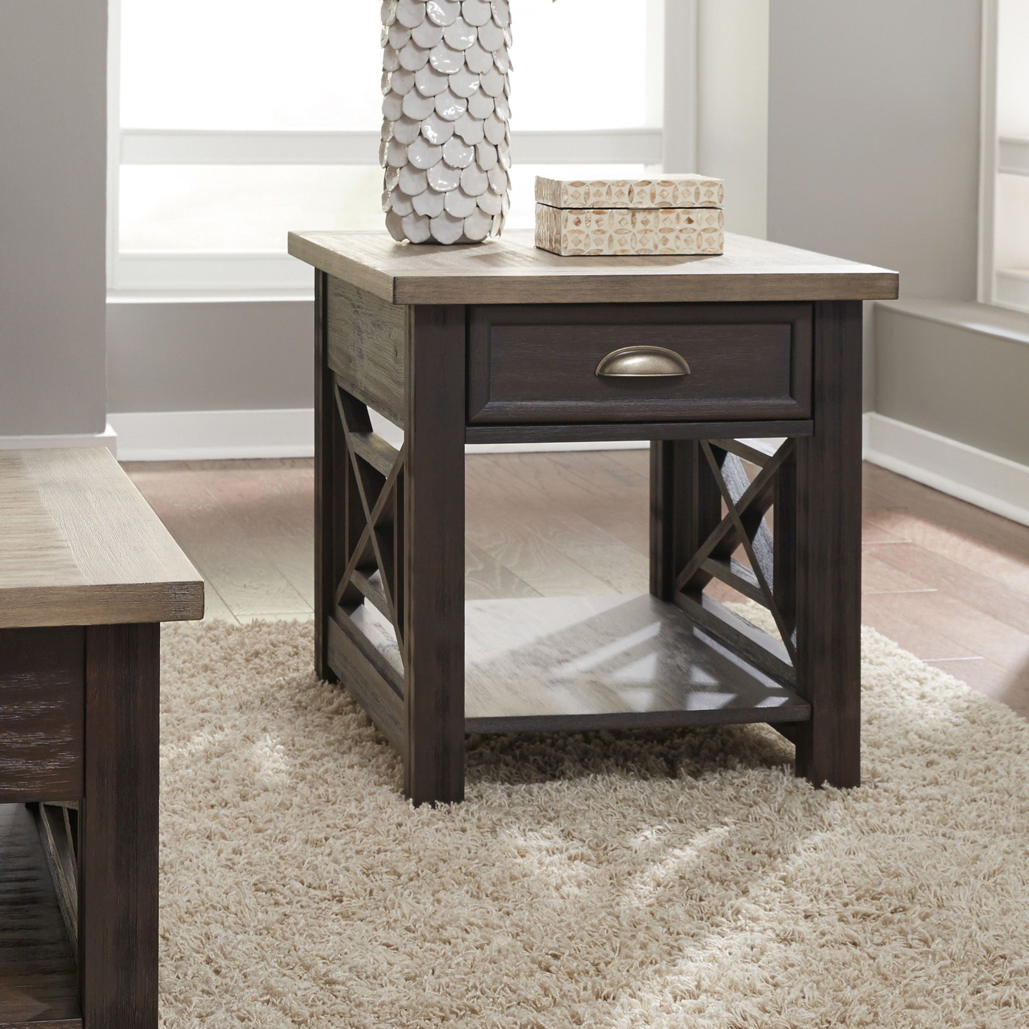 Heatherbrook - Drawer End Table - Charcoal & Ash