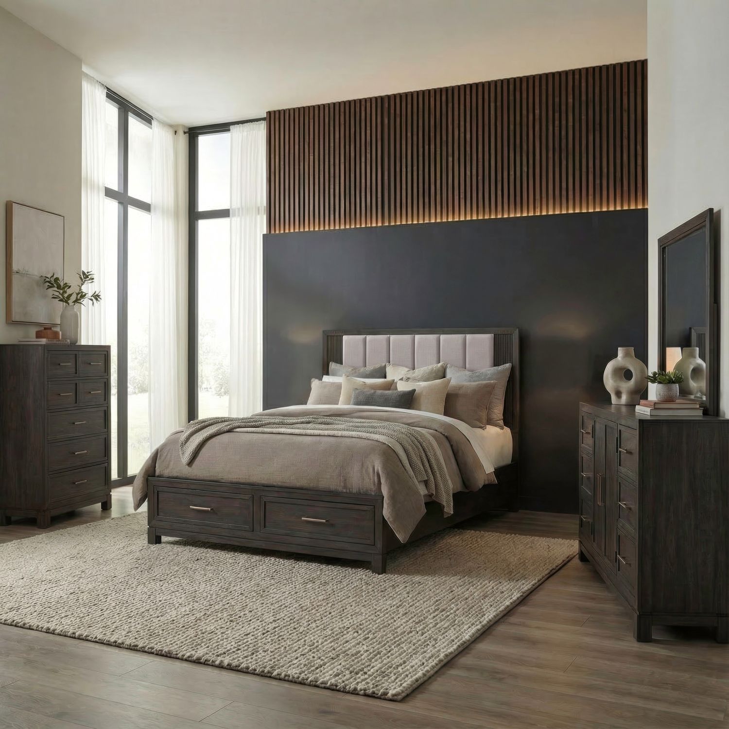 Queen Storage Bed, Dresser & Mirror, Chest