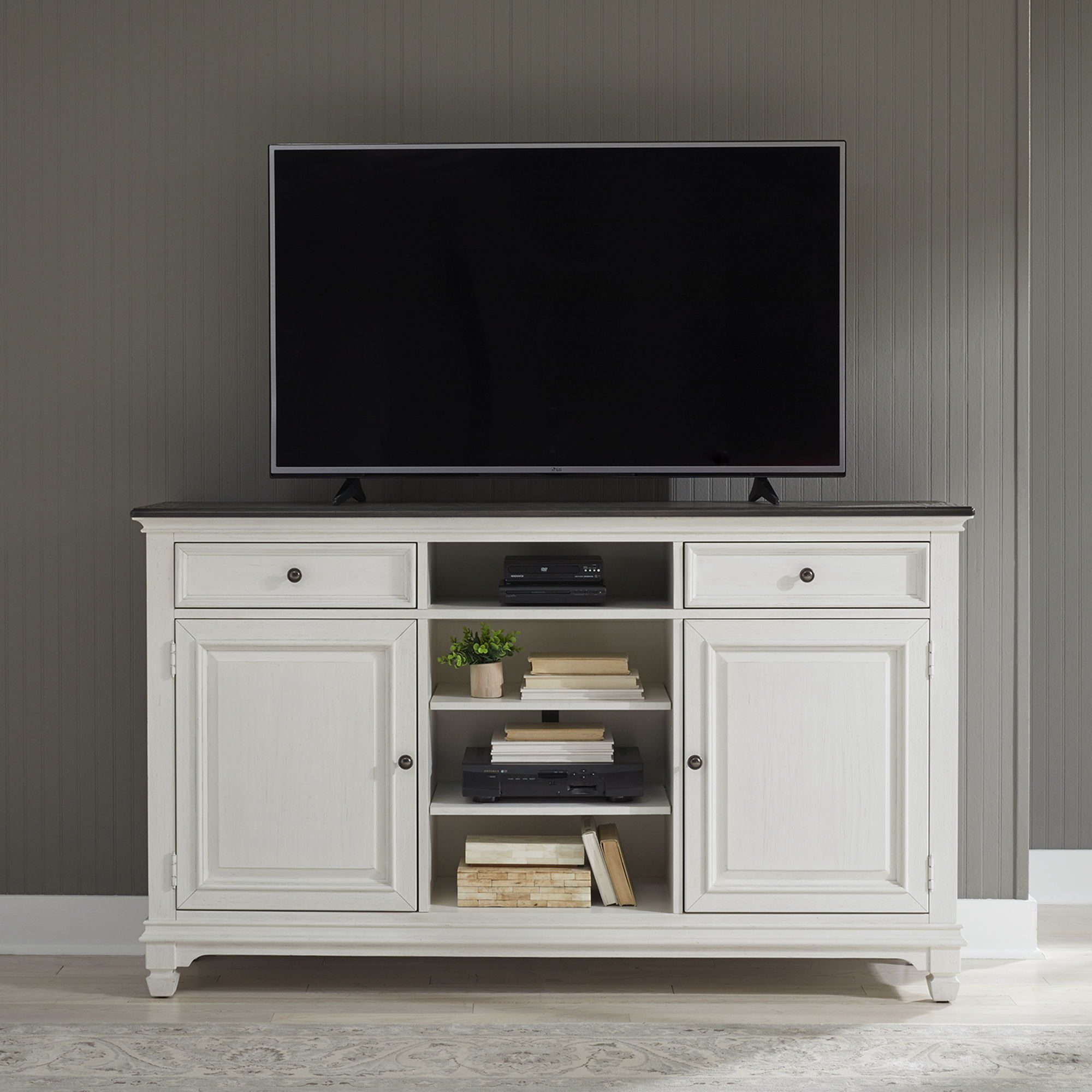 Allyson Park - 68" Highboy TV Console - Wirebrushed White / Charcoal