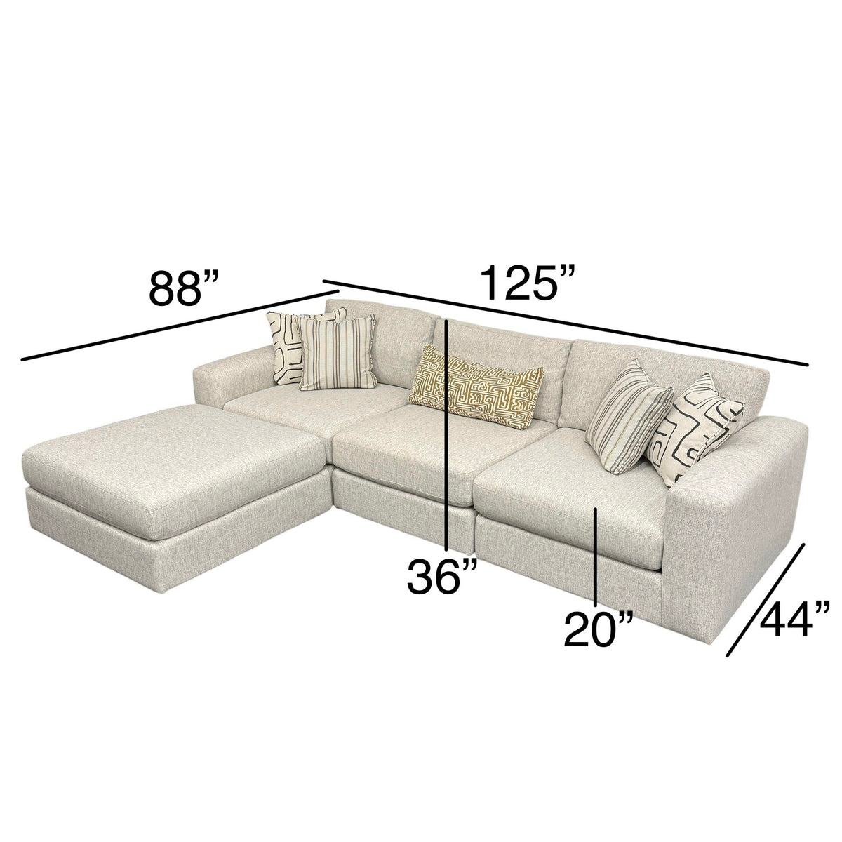 Mason Modular 3-Piece Sofa with Reversible Ottoman