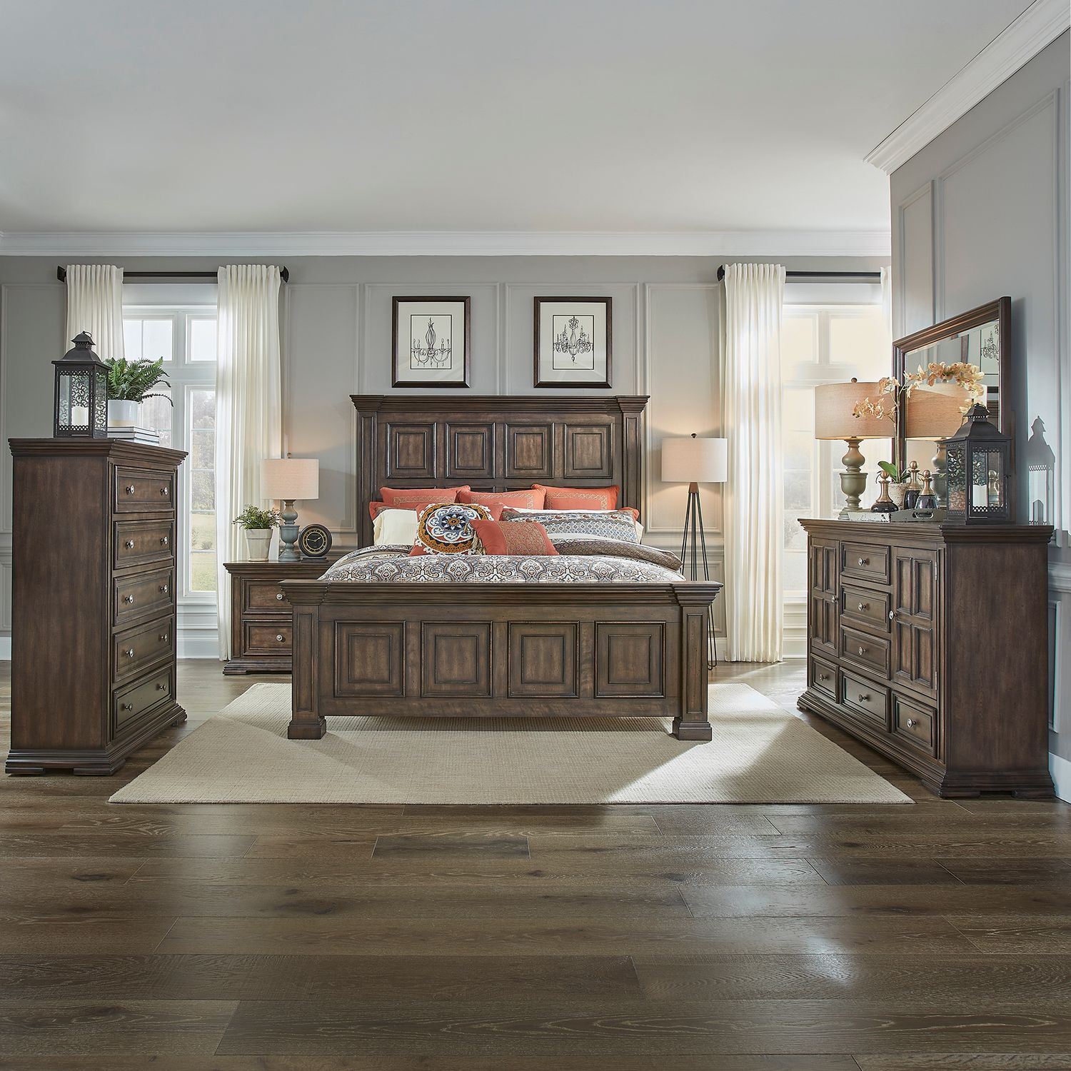 Queen Panel Bed, Dresser & Mirror, Chest, Night Stand