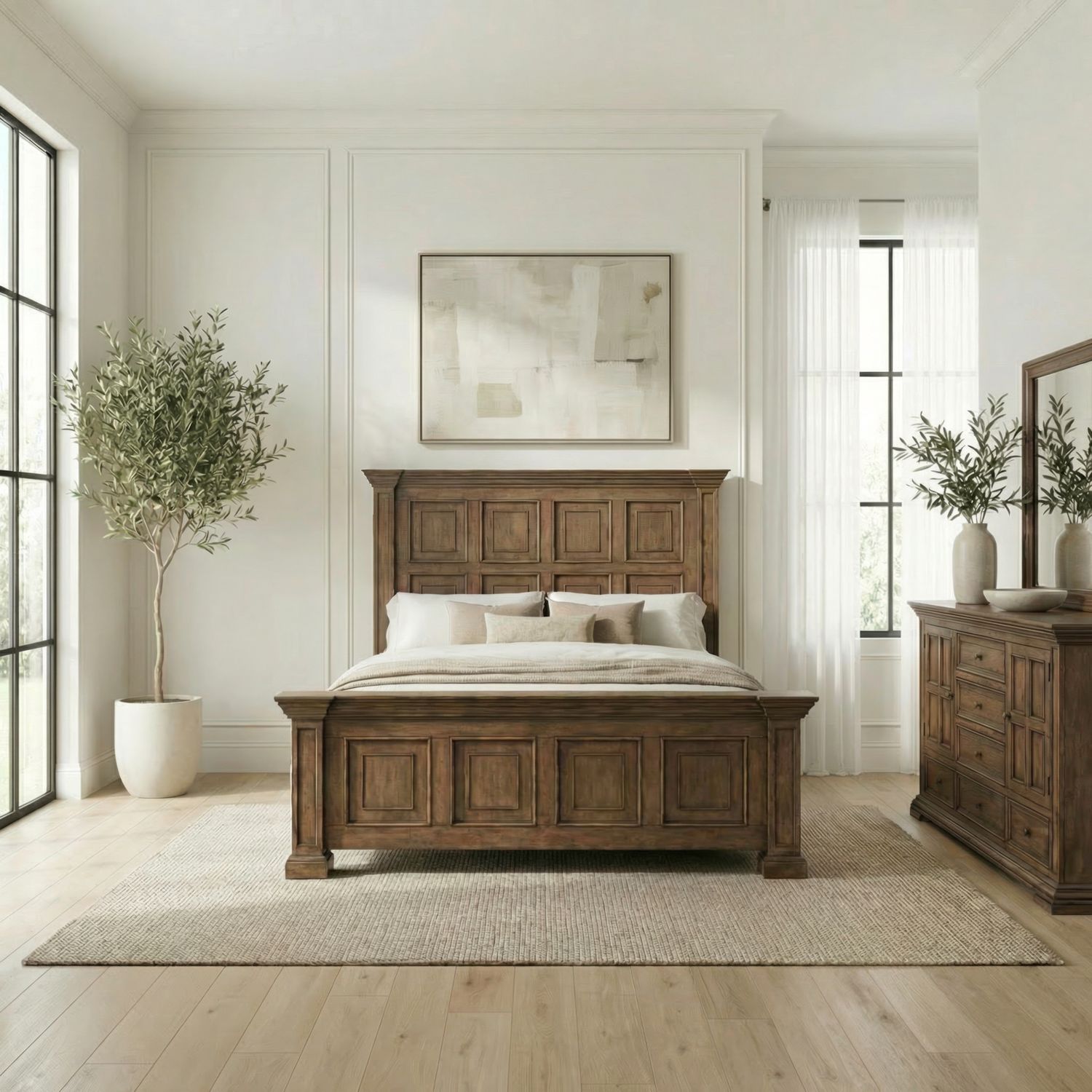 King Panel Bed, Dresser & Mirror