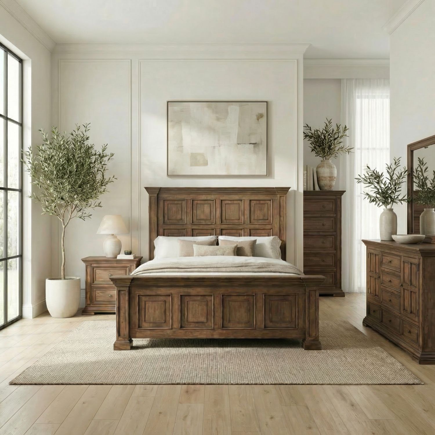 Queen Panel Bed, Dresser & Mirror, Chest, Night Stand