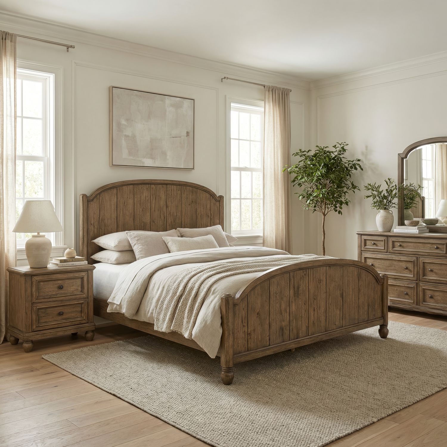 King Poster Bed, Dresser & Mirror, Night Stand
