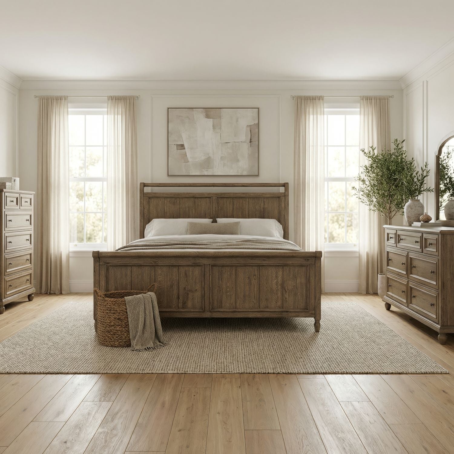 Queen Sleigh Bed, Dresser & Mirror, Chest