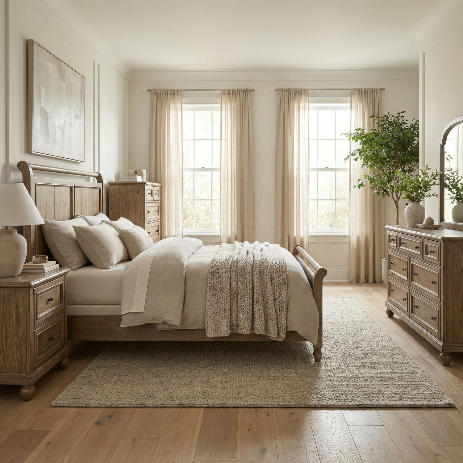 Queen Sleigh Bed, Dresser & Mirror, Chest, Night Stand