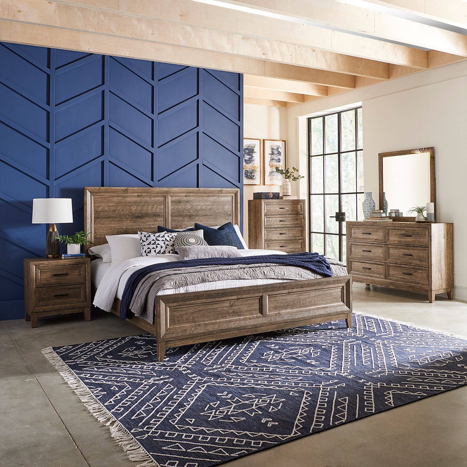 King Panel Bed, Dresser & Mirror, Chest, Night Stand