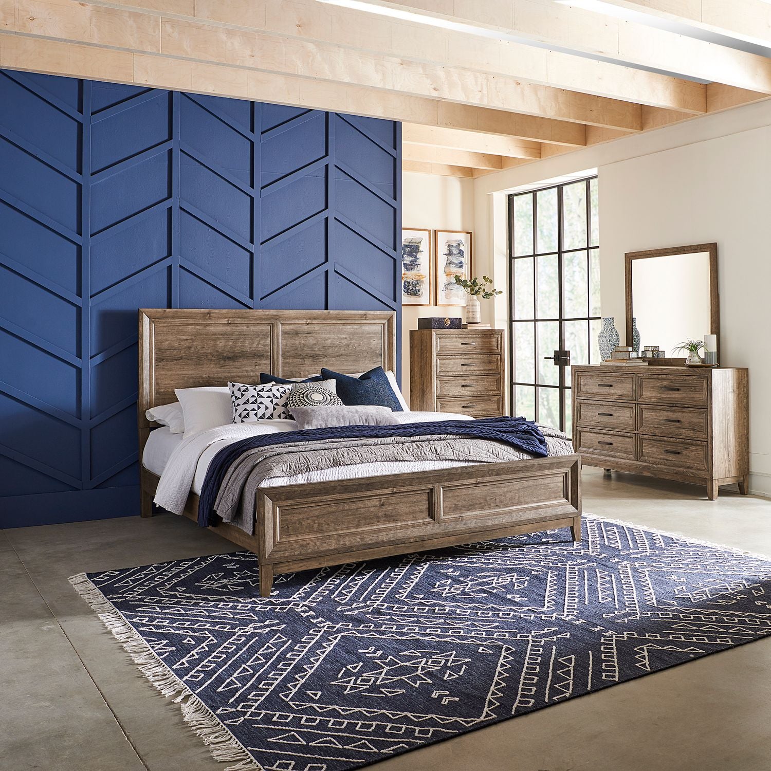 Queen Panel Bed, Dresser & Mirror, Chest