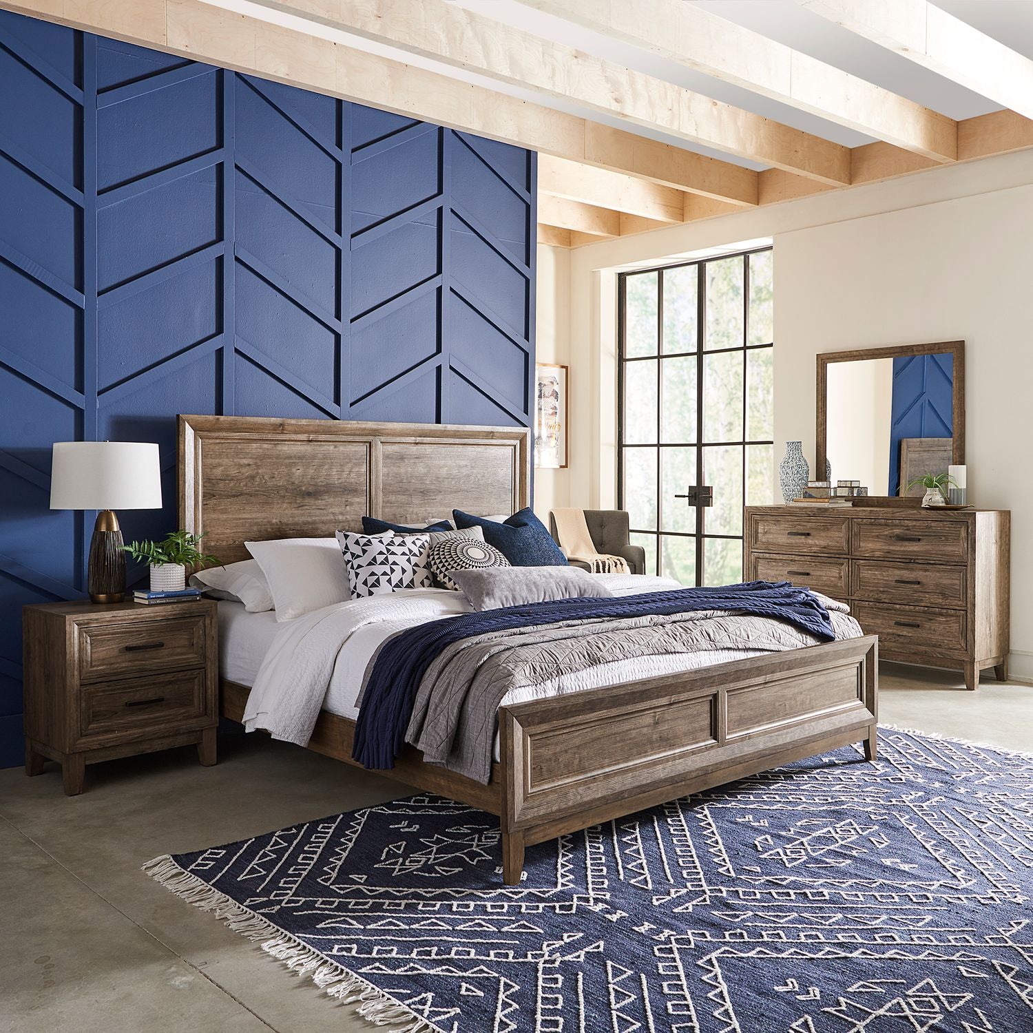 Queen Panel Bed, Dresser & Mirror, Night Stand
