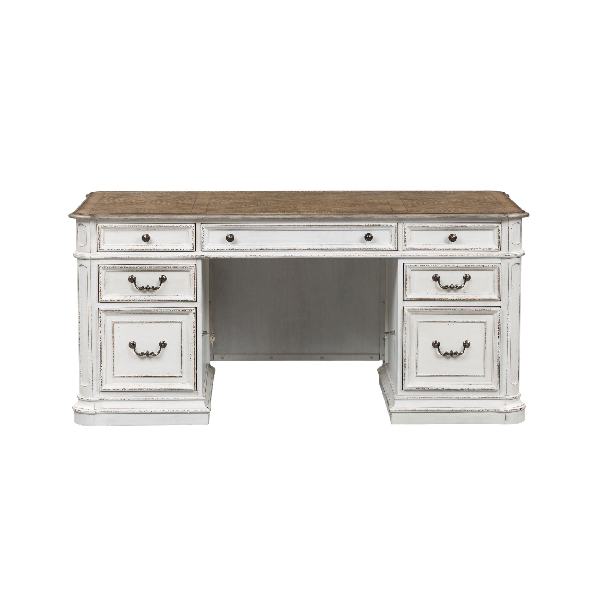 Magnolia Manor - 5 Piece Home Office Set (Complete Desk) - Antique White