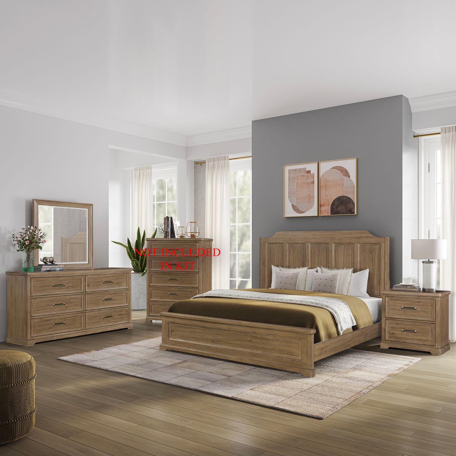 King California Panel Bed, Dresser & Mirror, Night Stand