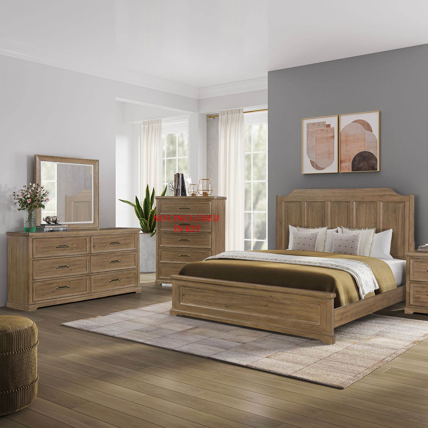 King Panel Bed, Dresser & Mirror