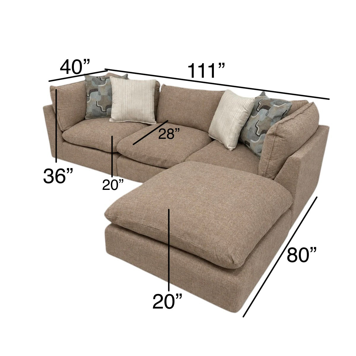 Willow 3-Piece Sofa with Ottoman