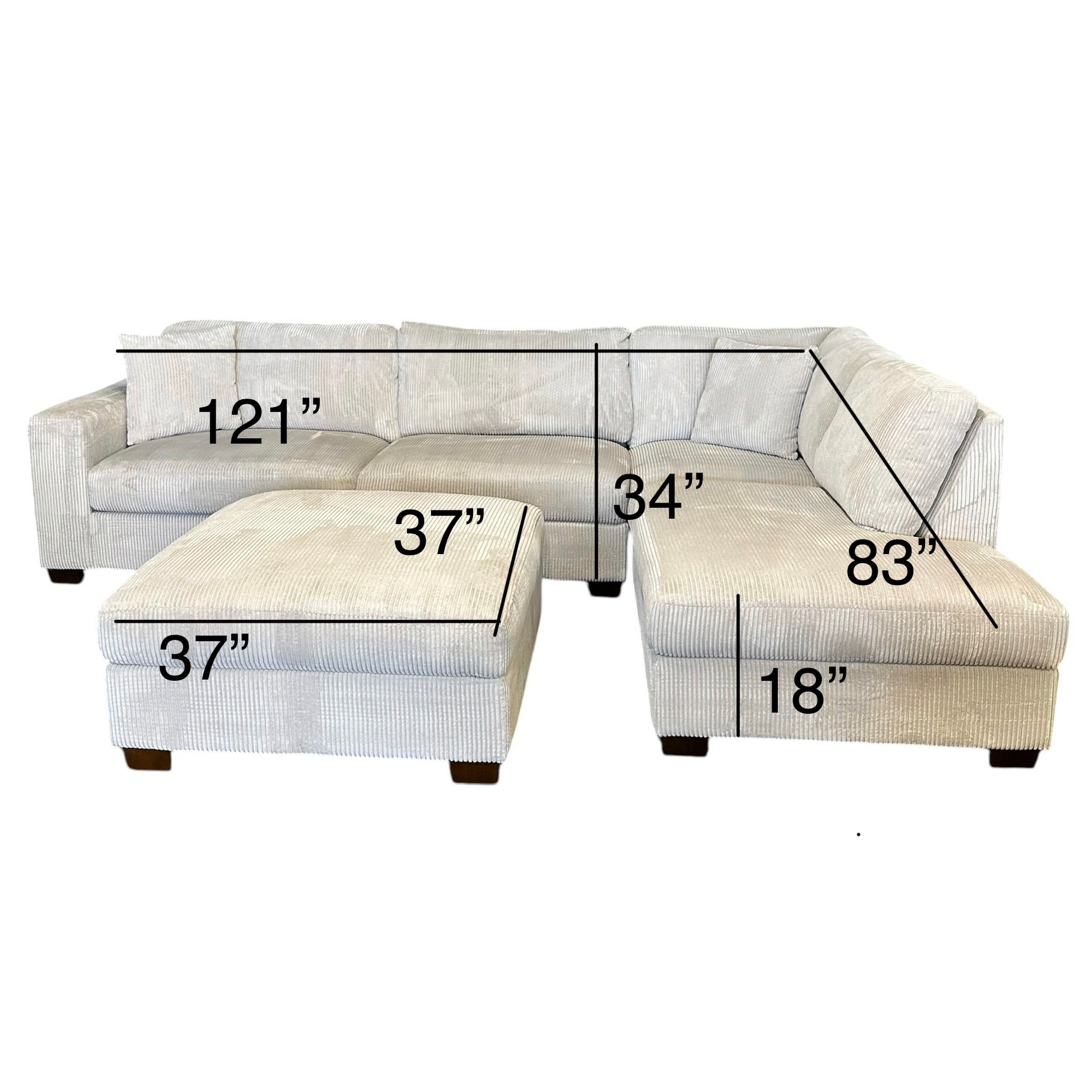 Sectional with RAF Bumper Chaise and Matching Ottoman