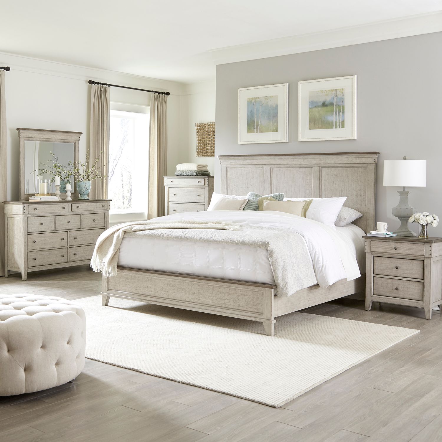 King California Panel Bed, Dresser & Mirror, Chest, Night Stand