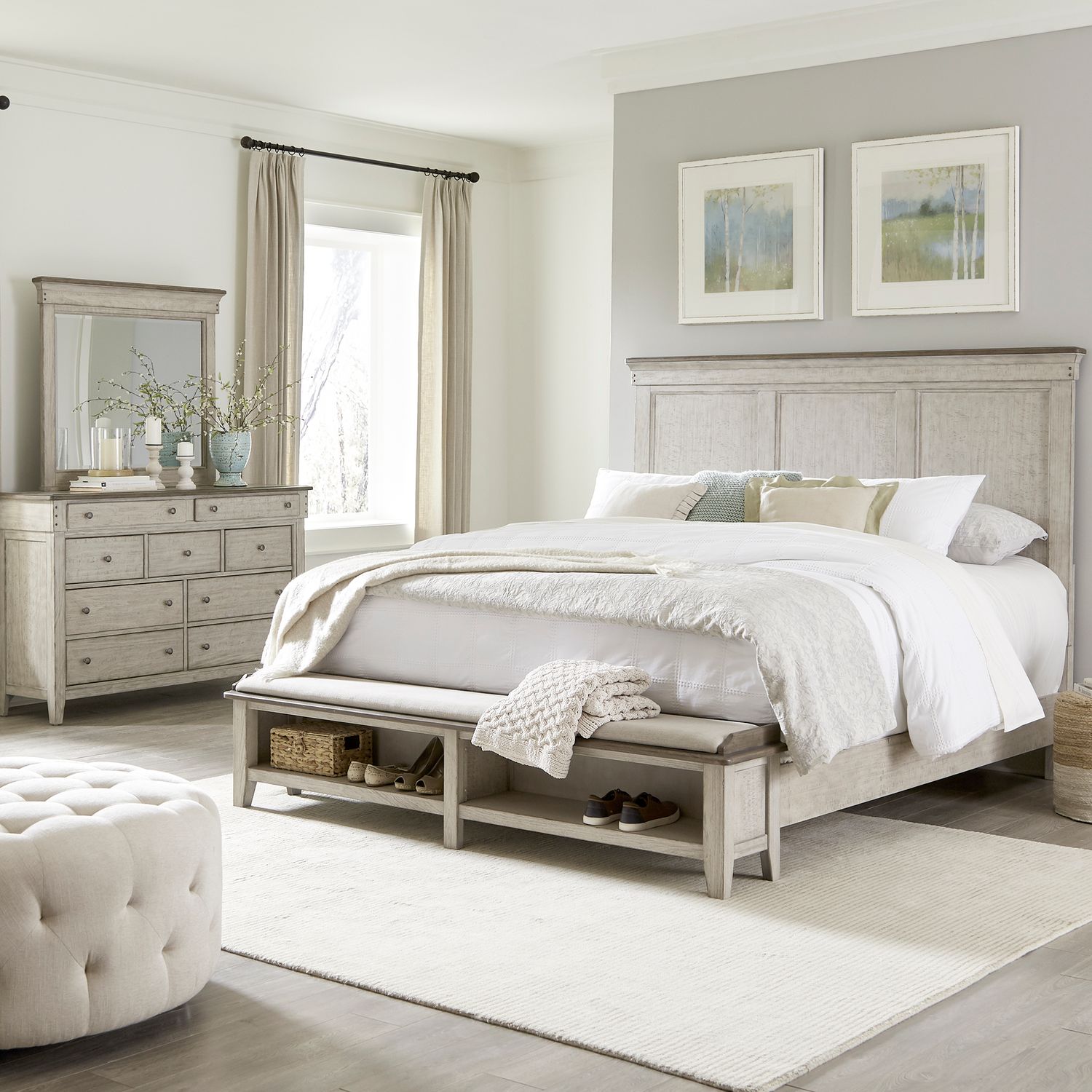 King California Storage Bed, Dresser & Mirror