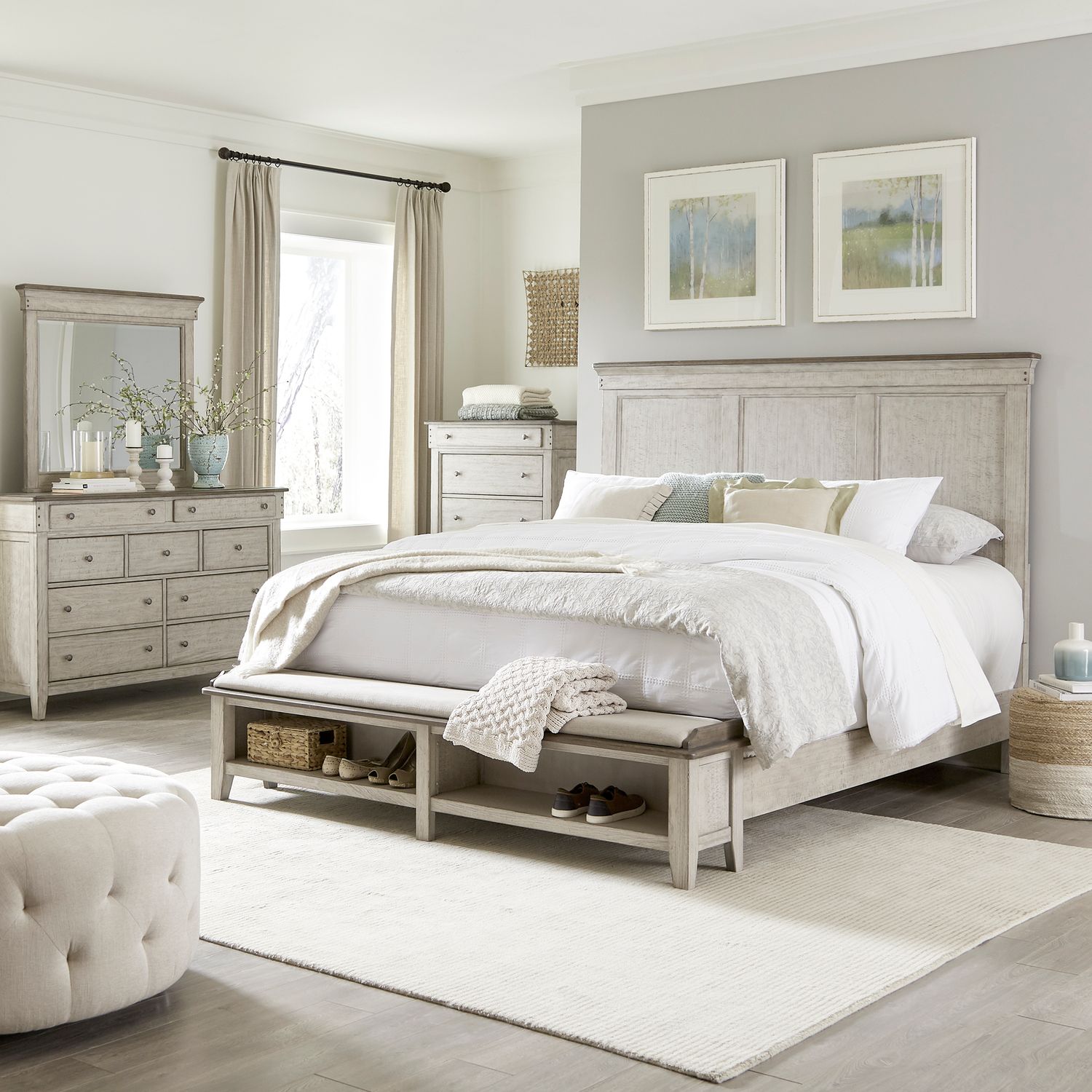 King California Storage Bed, Dresser & Mirror, Chest
