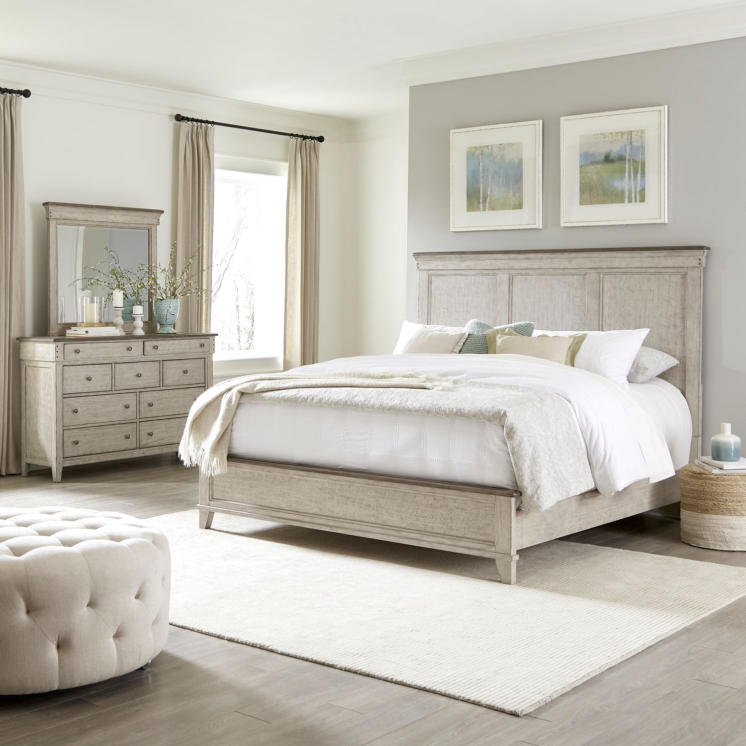 Queen Panel Bed, Dresser & Mirror