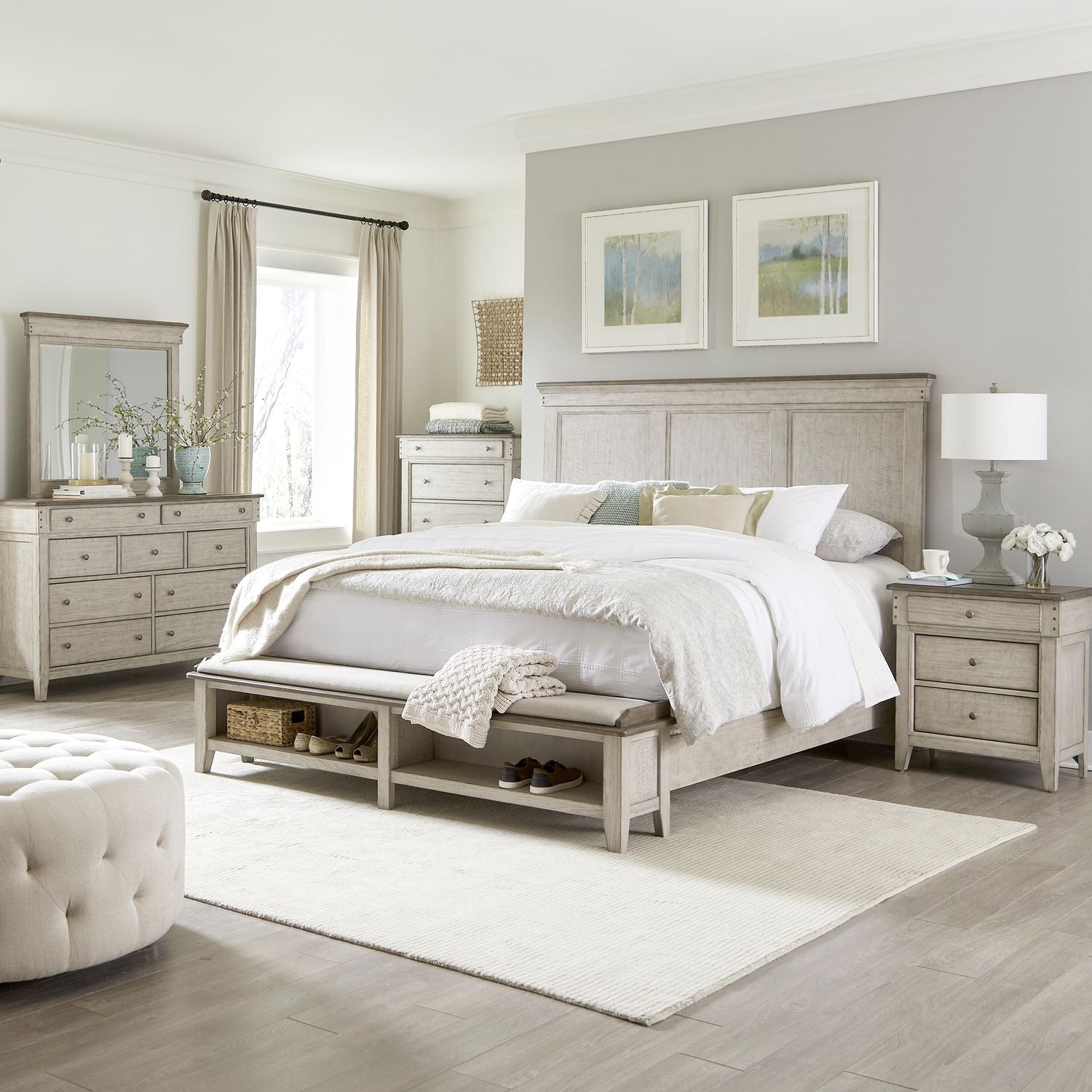 Queen Storage Bed, Dresser & Mirror, Chest, Night Stand