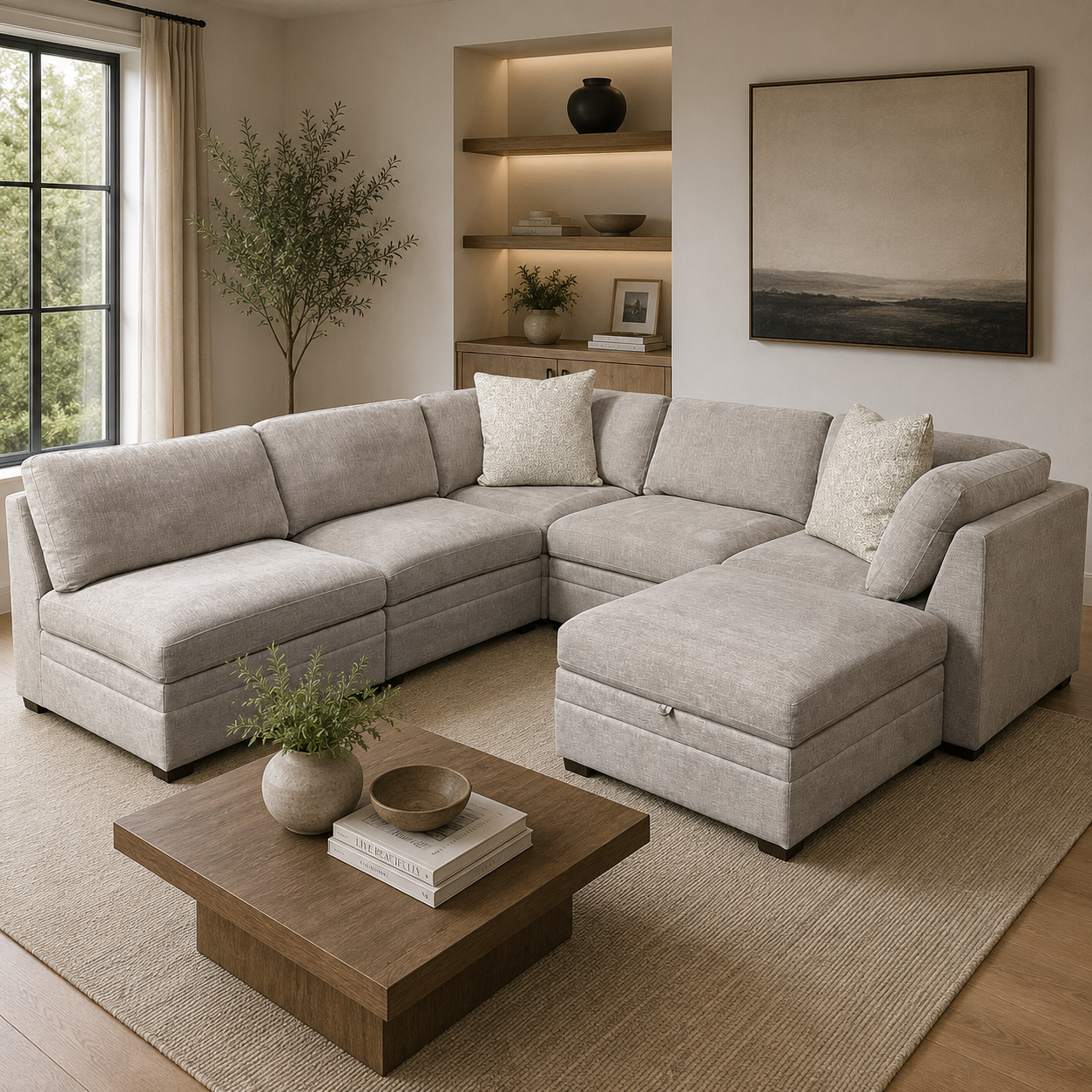 Modular Sectional with storage ottoman