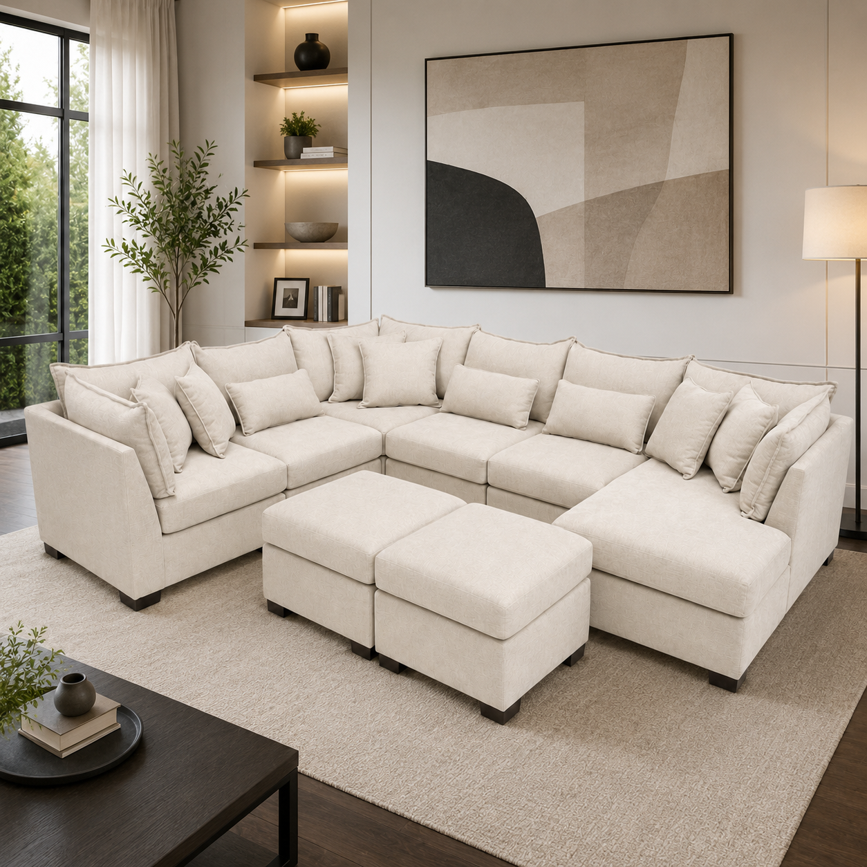 Alina 6 Pc Right Chaise U Shape Sectional with Double Storage Ottoman