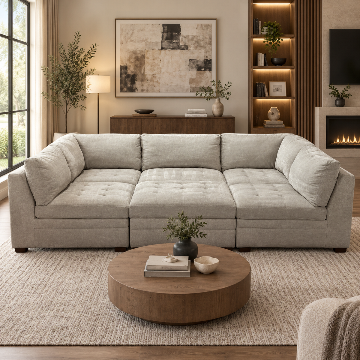 Refurbished Tufted Modular 6 Piece Sectional