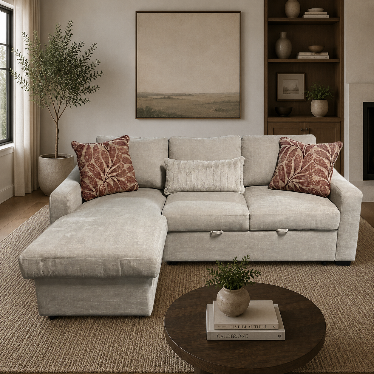 Pop Out Sleeper Sectional with Reversible Storage Chaise