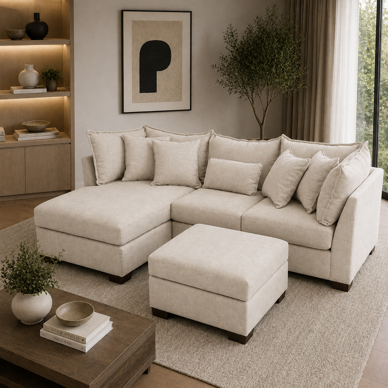 Alina 3 Pc Left Chaise Sectional with Storage Ottoman