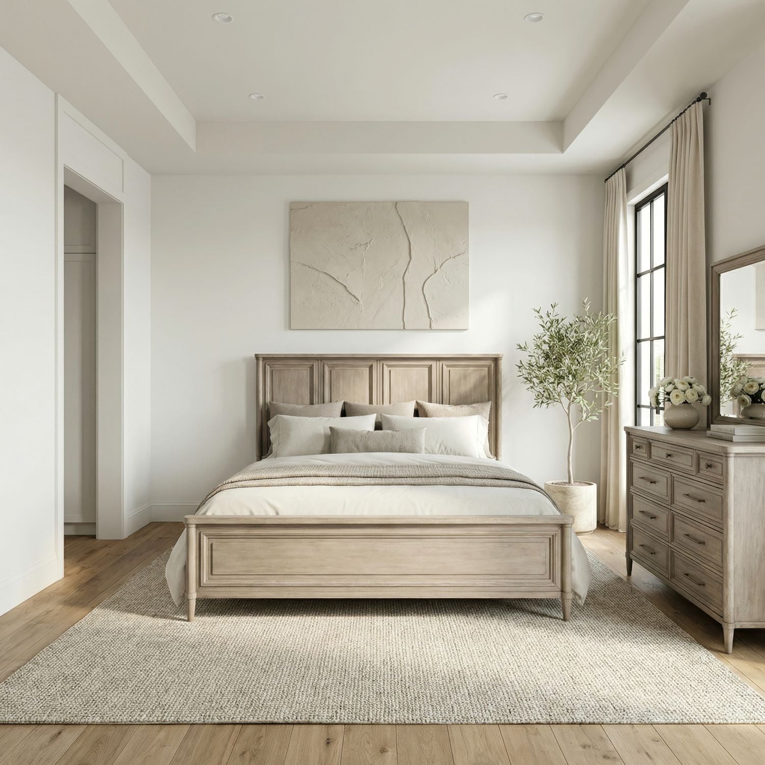 King Panel Bed, Dresser & Mirror
