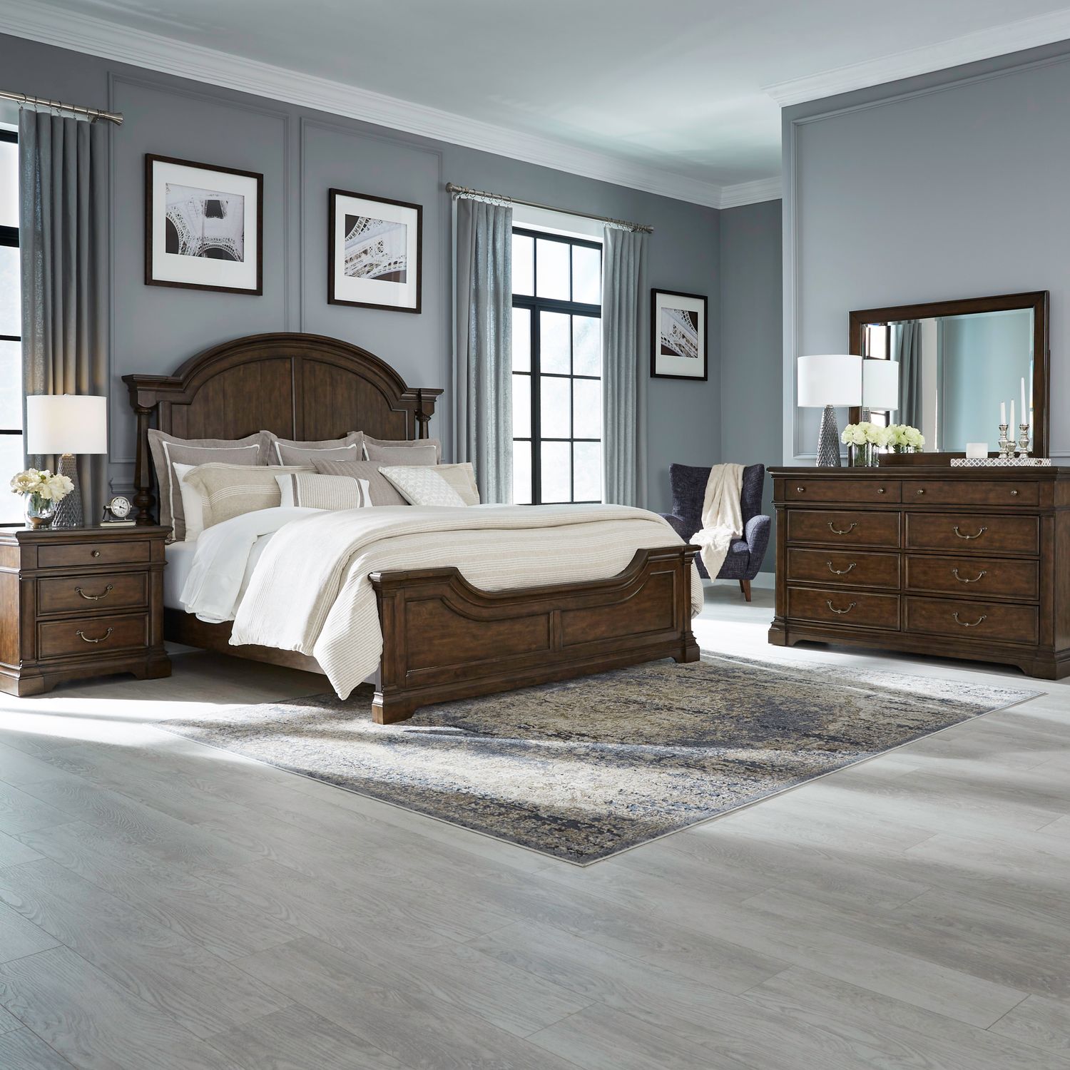 King Poster Bed, Dresser & Mirror, Night Stand