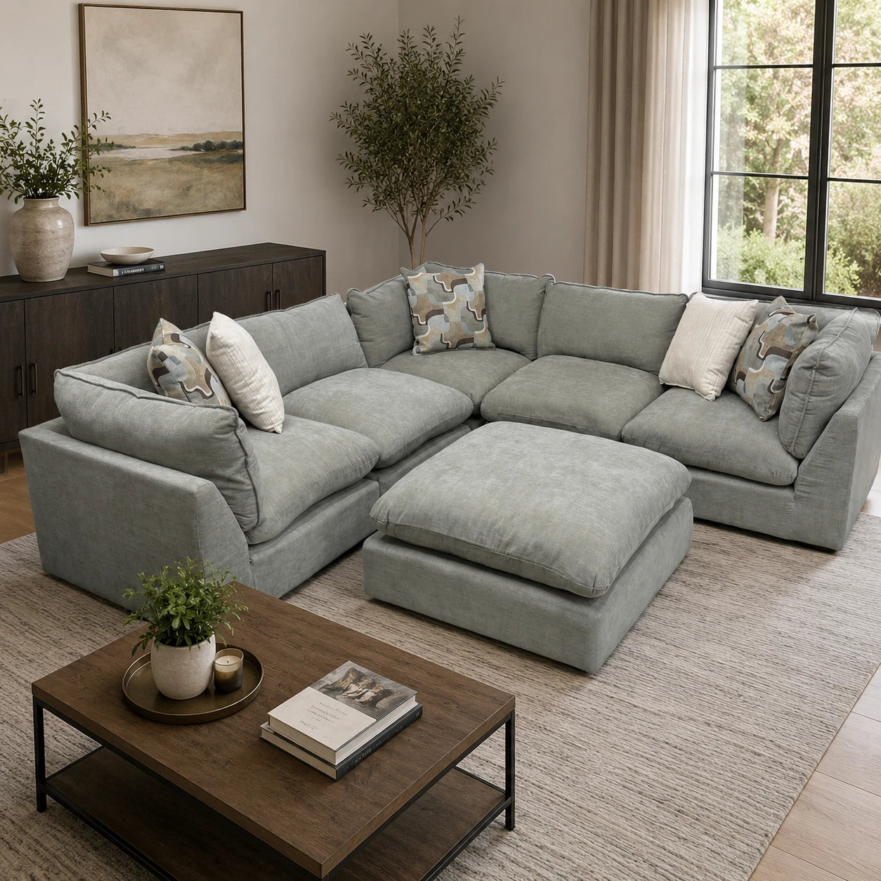 Willow 5-Piece Modular Sectional with Ottoman - Sage