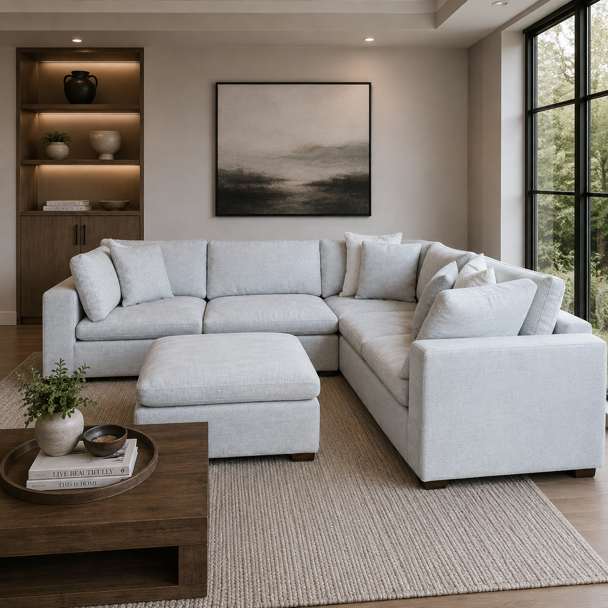 Modular 6 Piece Cloud Sectional with Matching Ottoman in Light Gray
