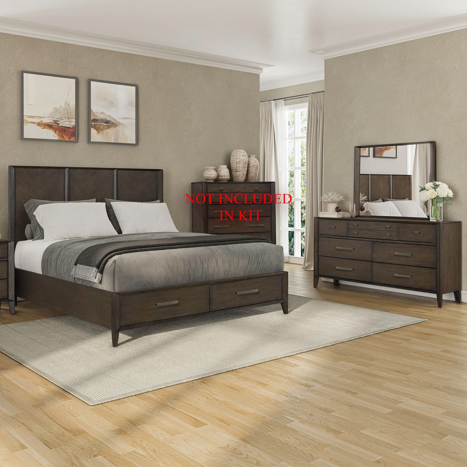 King Storage Bed, Dresser & Mirror