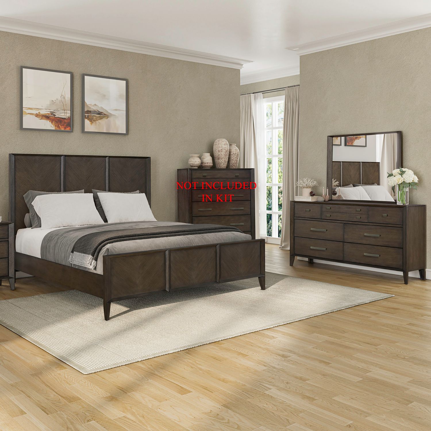 King Panel Bed, Dresser & Mirror