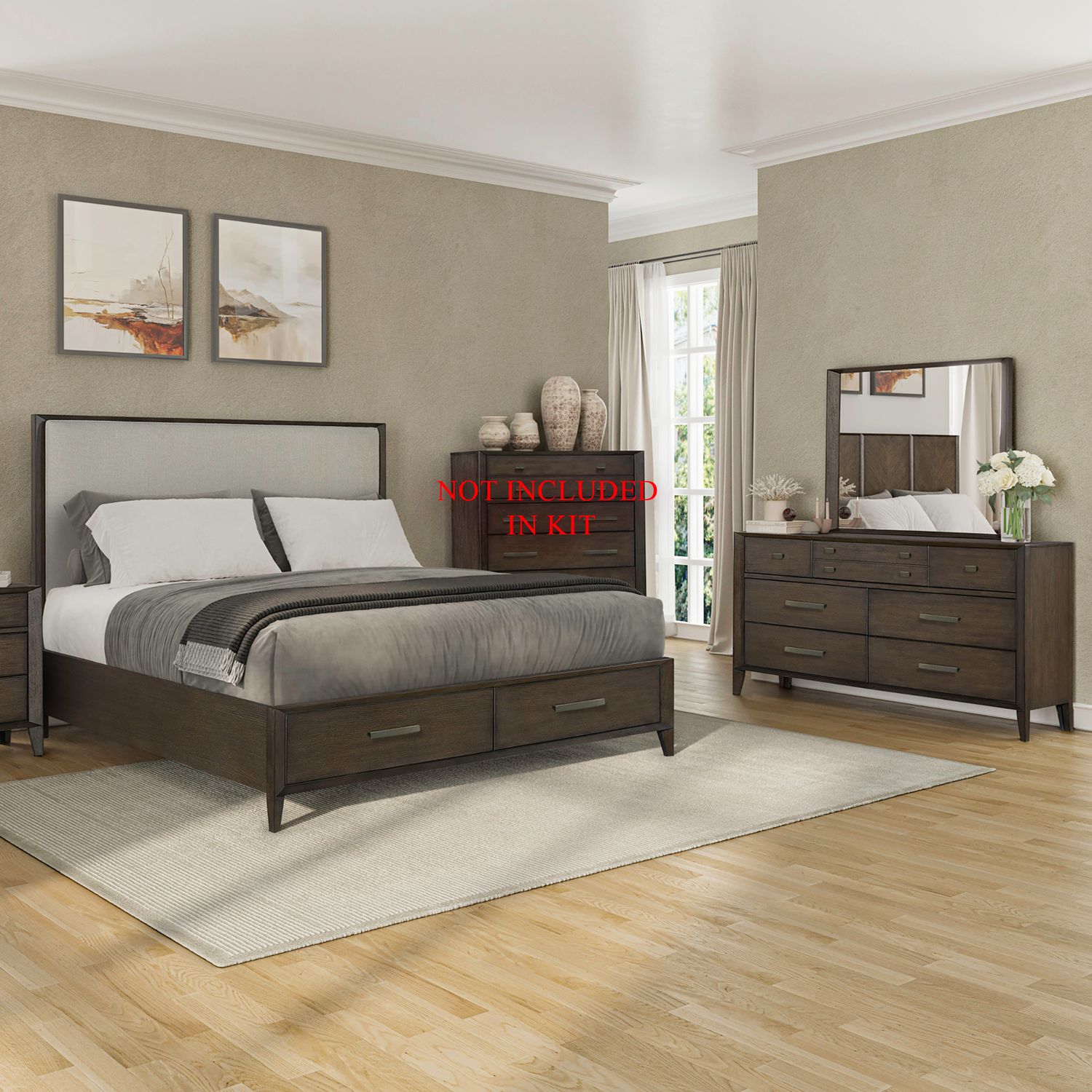 Queen Uph Storage Bed, Dresser & Mirror