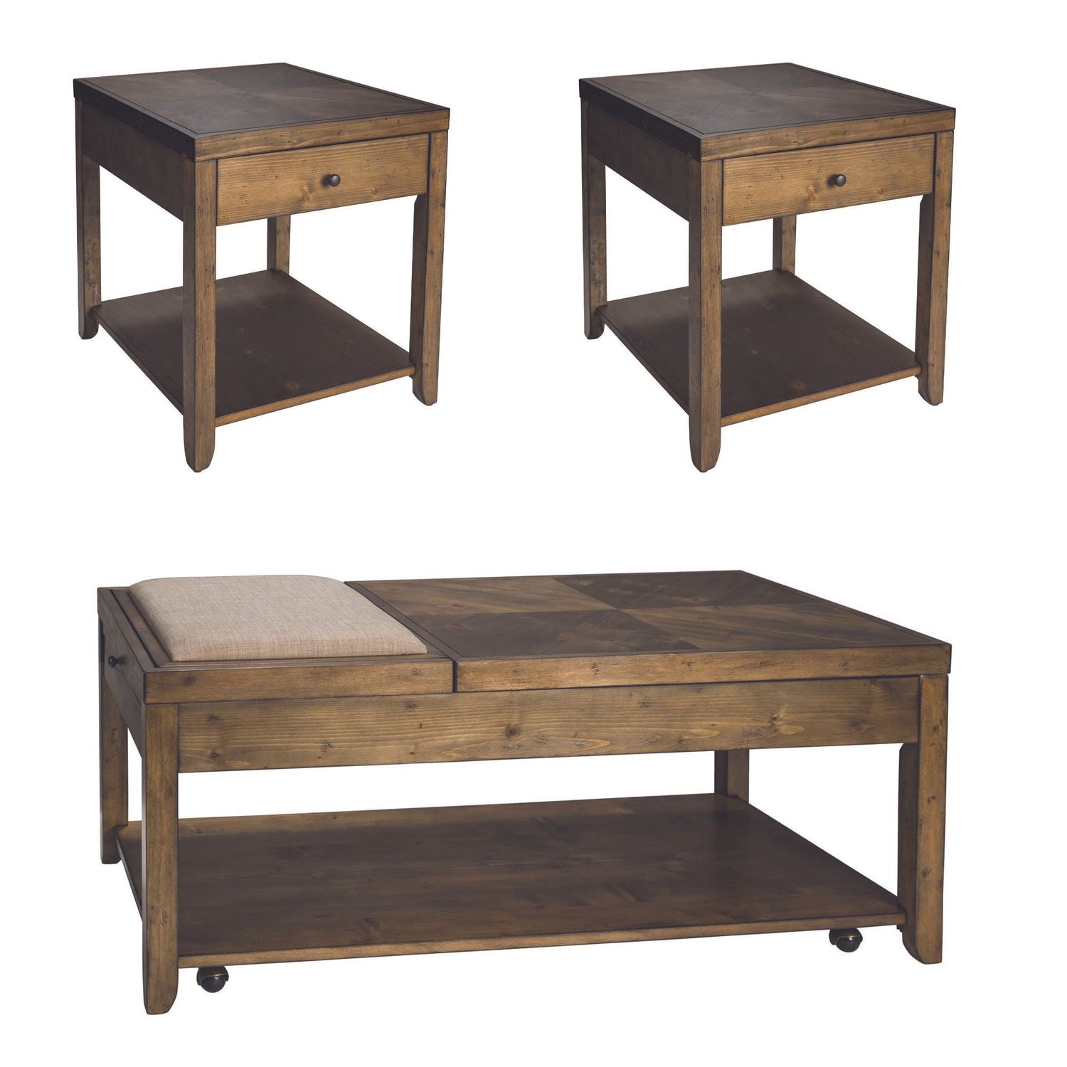 3 Piece Set (1-Cocktail 2-End Tables)