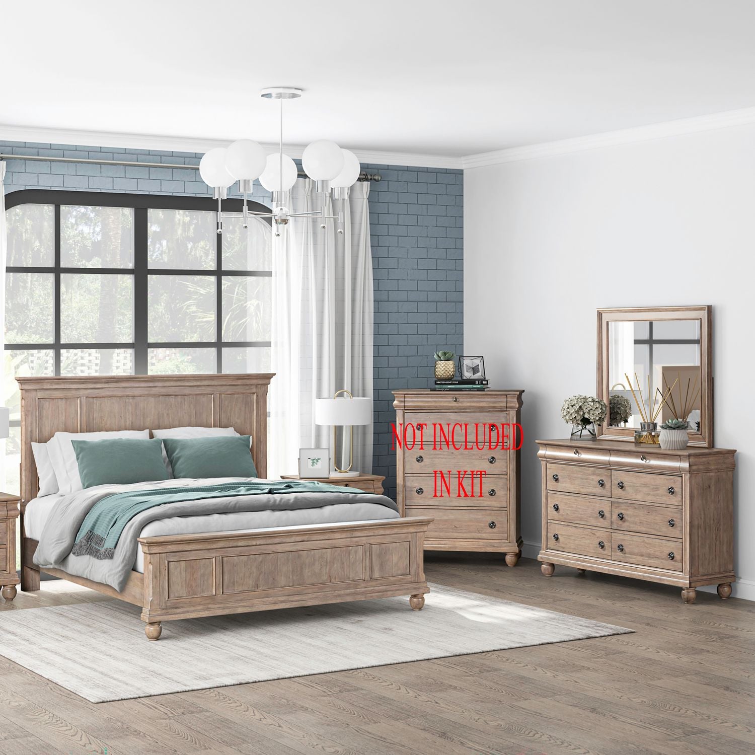 King Panel Bed, Dresser & Mirror