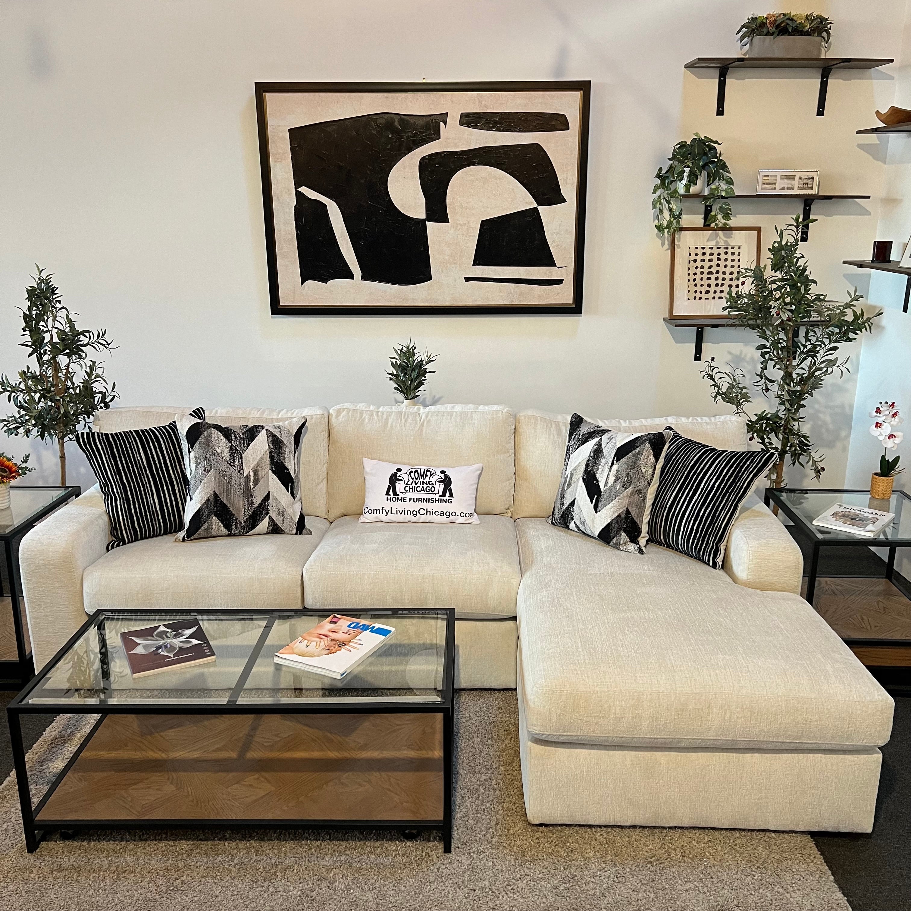 Ellington Cream Two Piece Sectional Sofa with Right Chaise