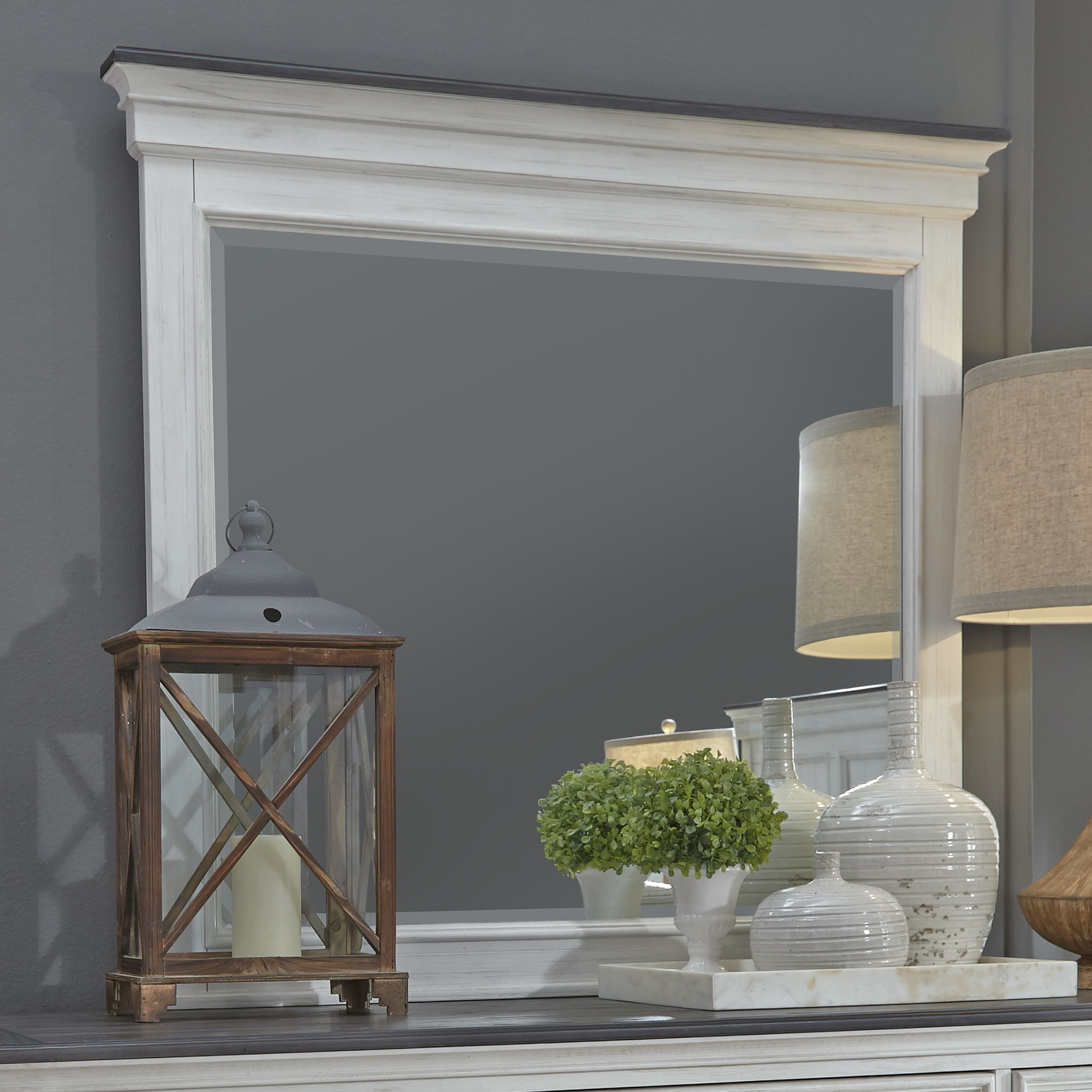 Allyson Park - Crown Mirror - Wirebrushed White / Charcoal