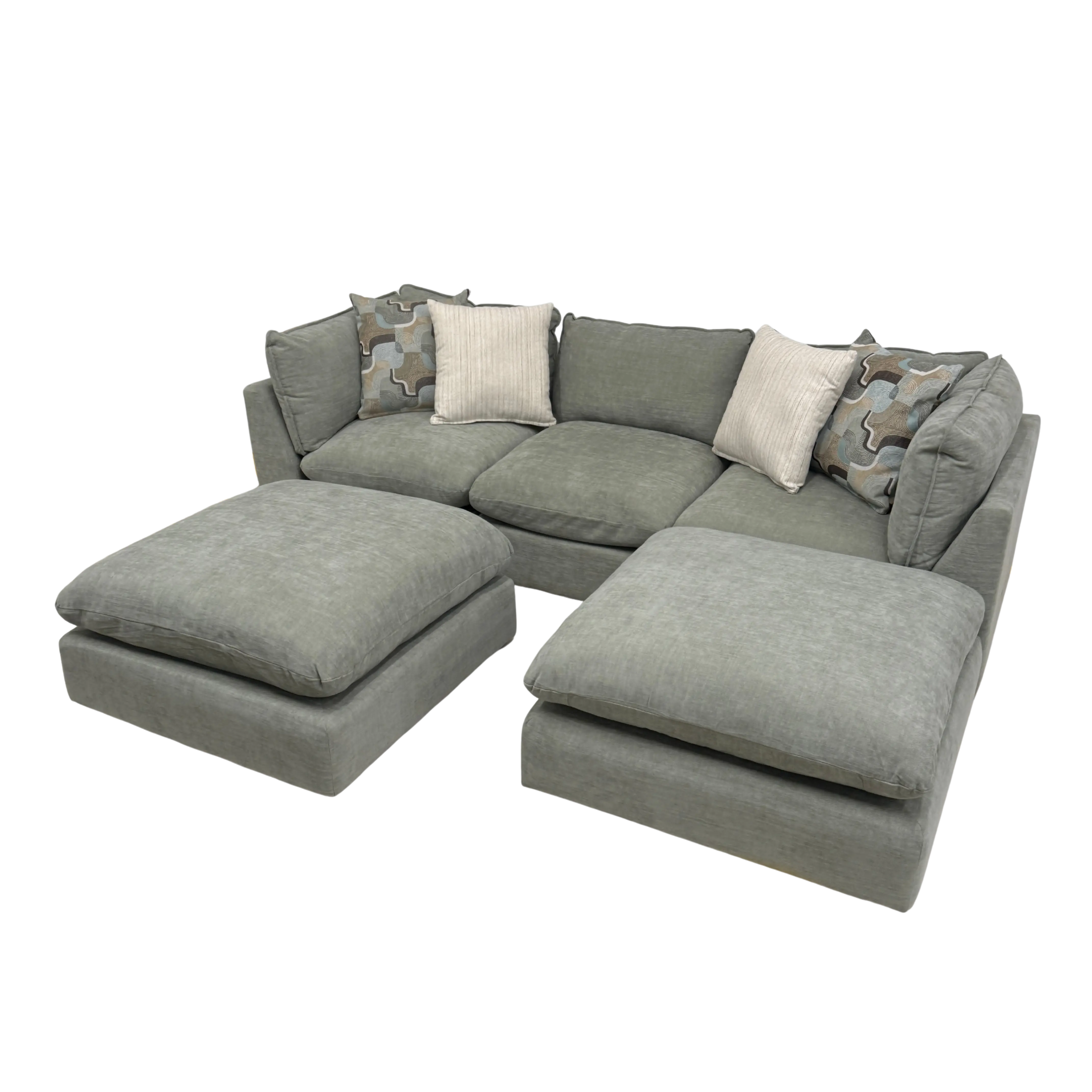 Willow 3-Piece Modular Sofa with Two Ottomans - Sage
