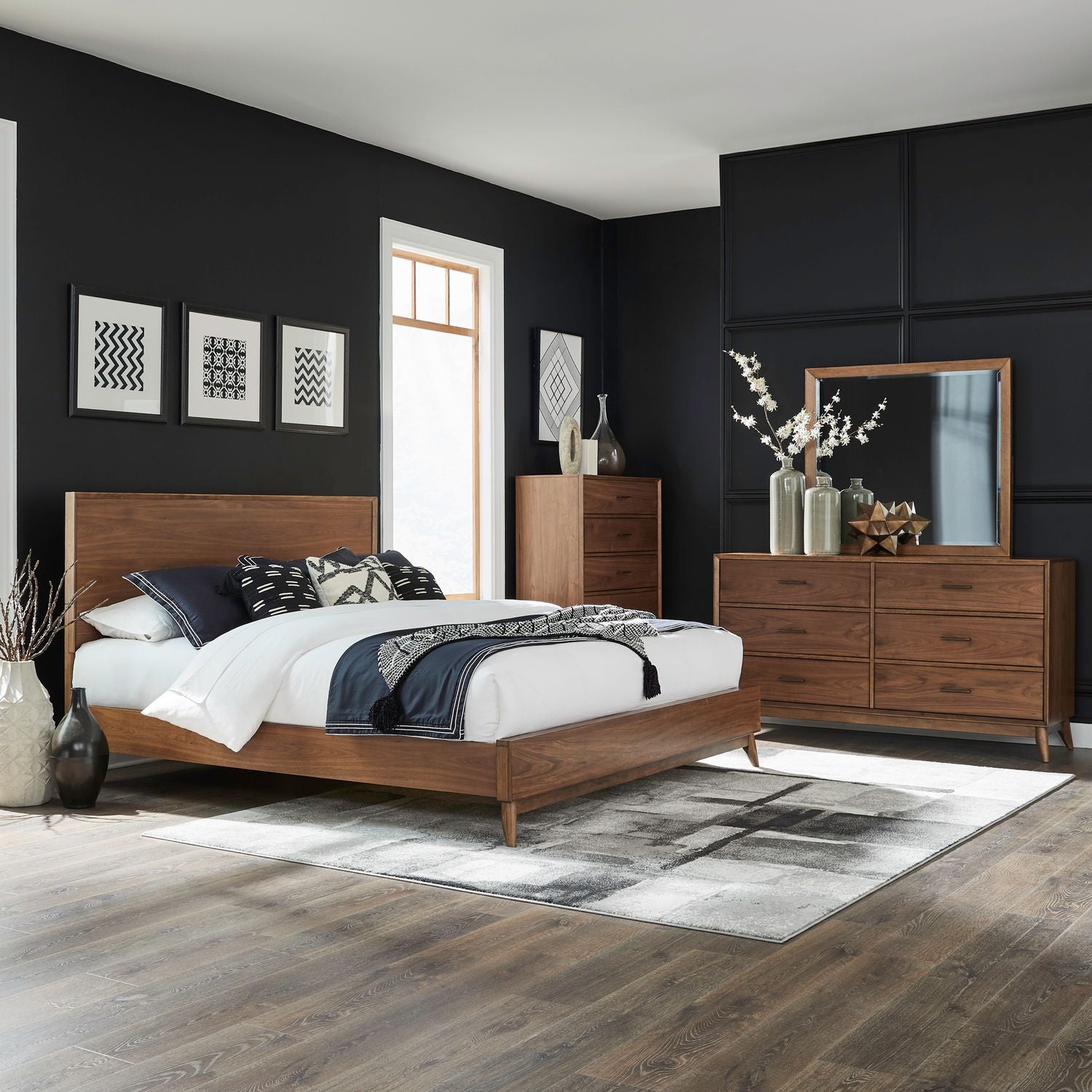 King California Platform Bed, Dresser & Mirror, Chest