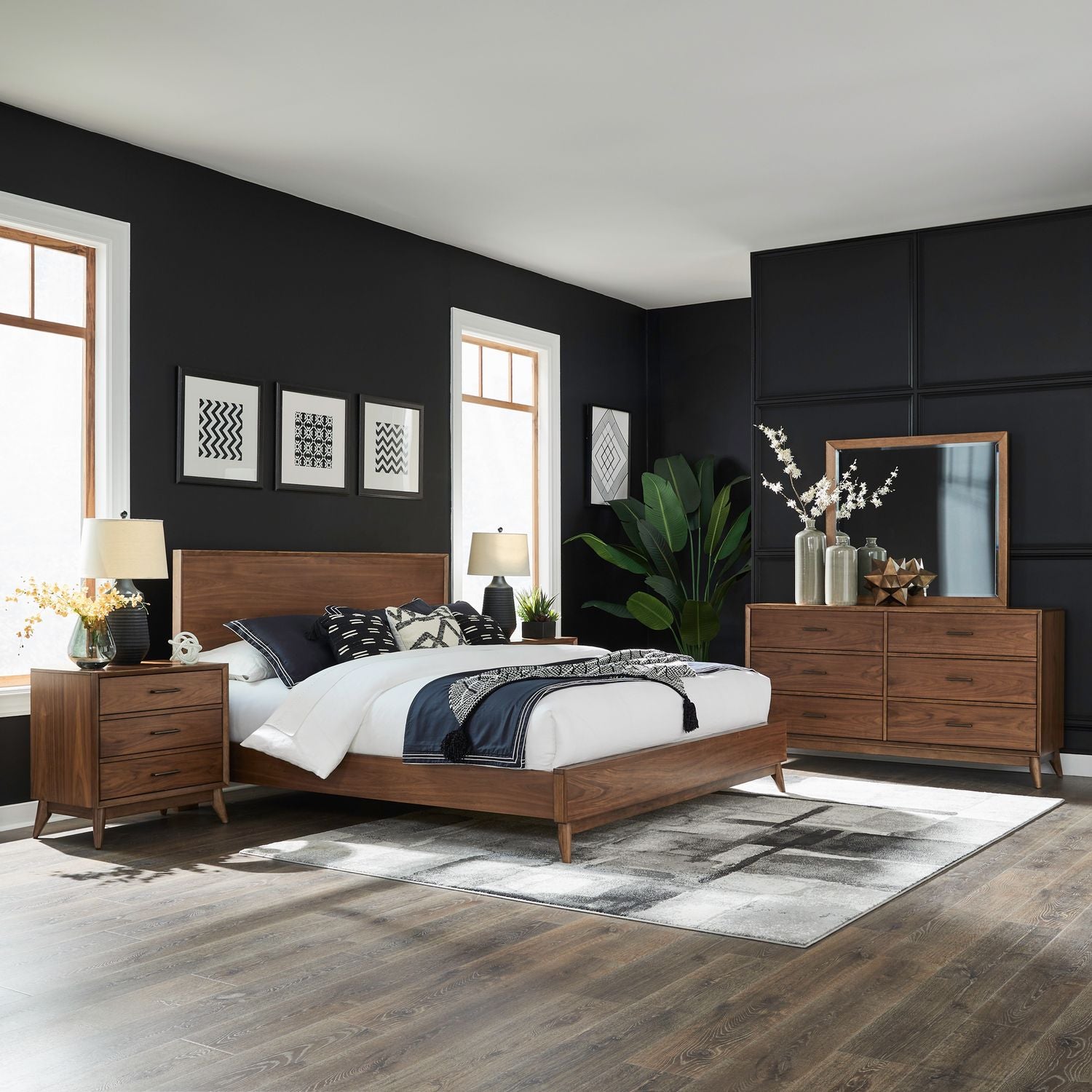 King California Platform Bed, Dresser & Mirror, N/S