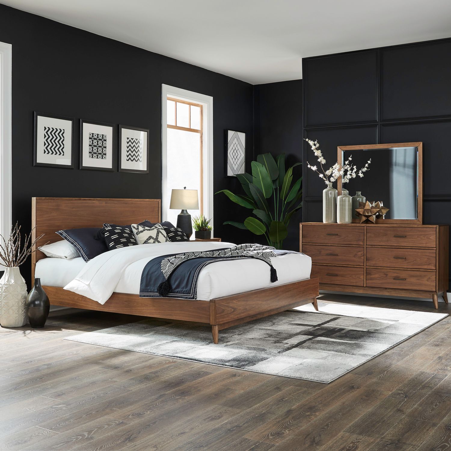 King Platform Bed, Dresser & Mirror