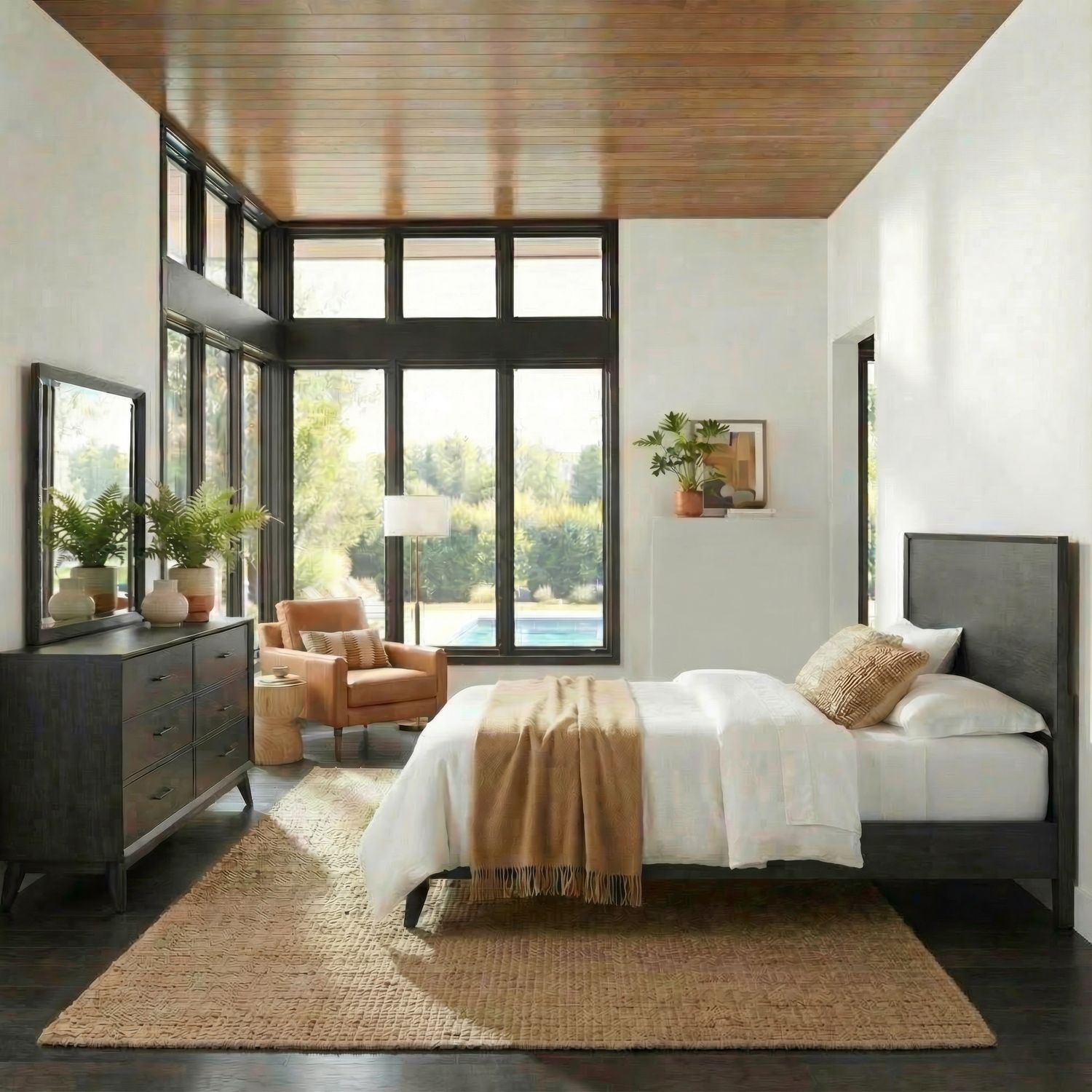 King Platform Bed, Dresser & Mirror