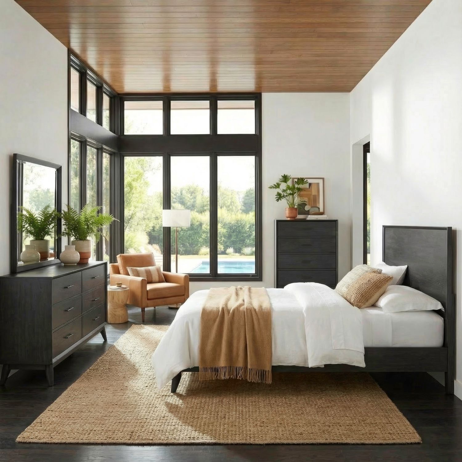 Queen Platform Bed, Dresser & Mirror, Chest