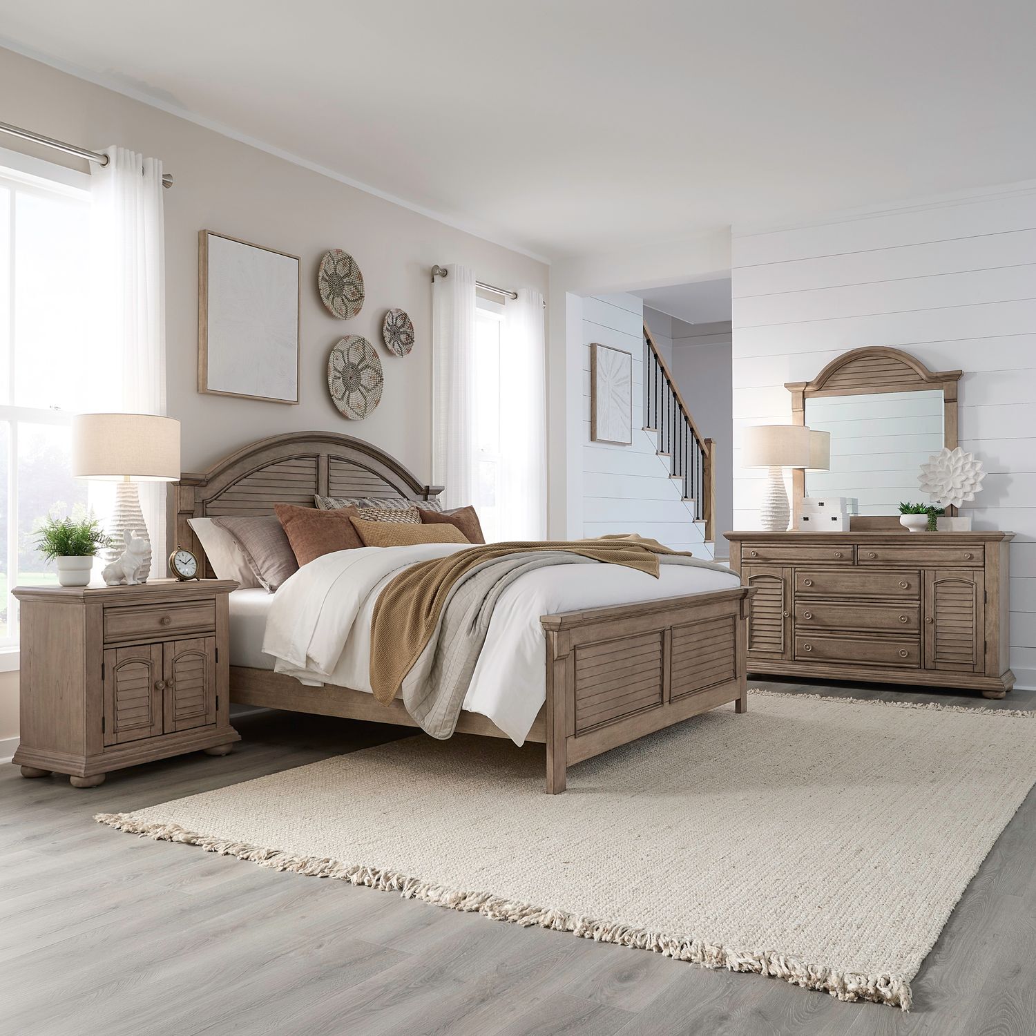King California Panel Bed, Dresser & Mirror, Night Stand