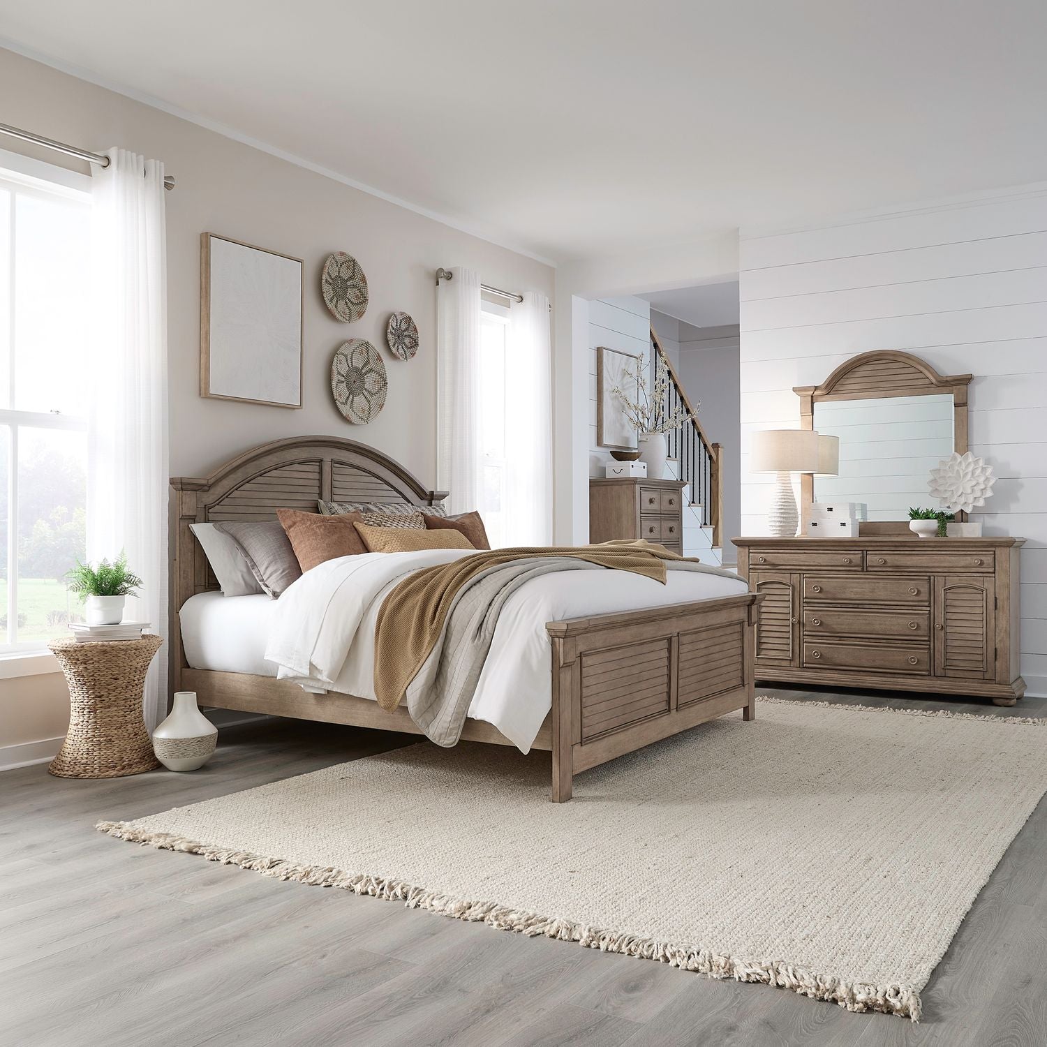 Queen Panel Bed, Dresser & Mirror, Chest