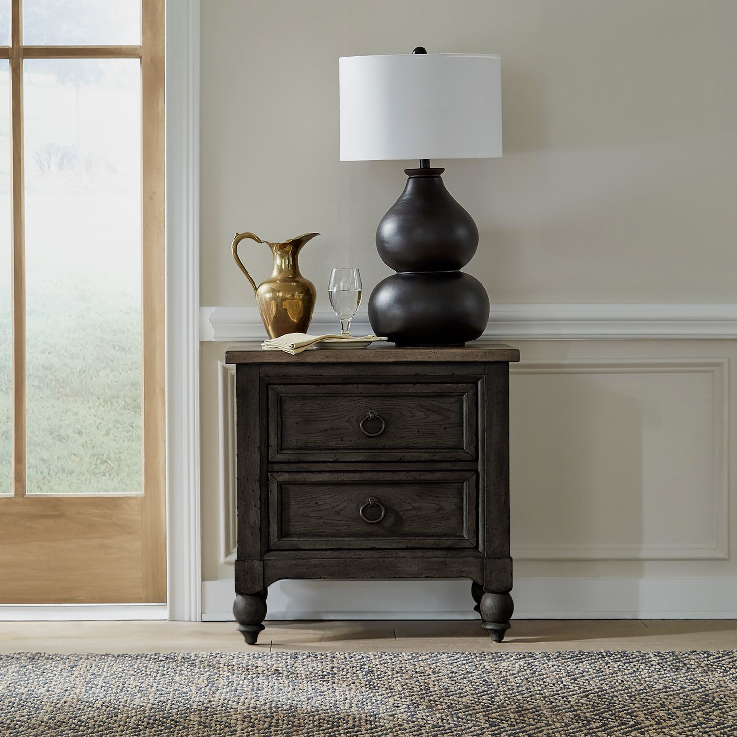 2 Drawer Night Stand w/ Charging Station - Black